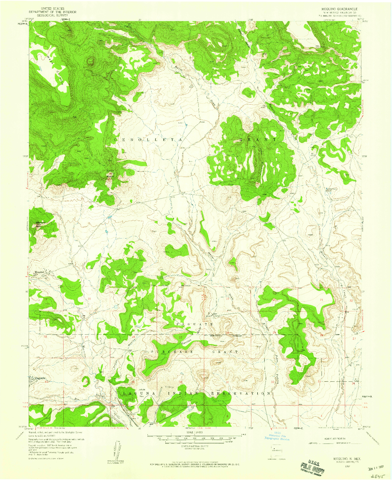 USGS 1:24000-SCALE QUADRANGLE FOR MOQUINO, NM 1957