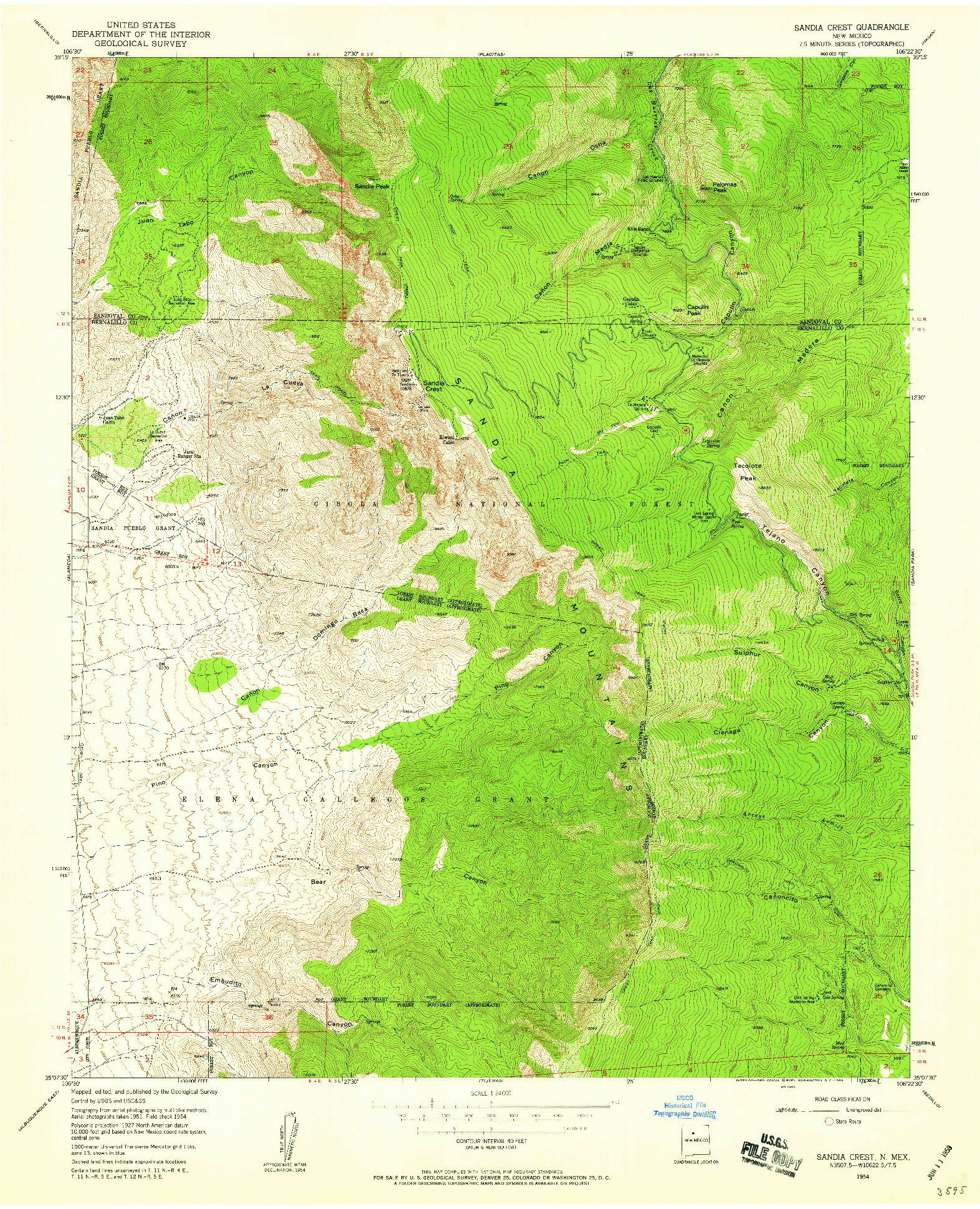 USGS 1:24000-SCALE QUADRANGLE FOR SANDIA CREST, NM 1954