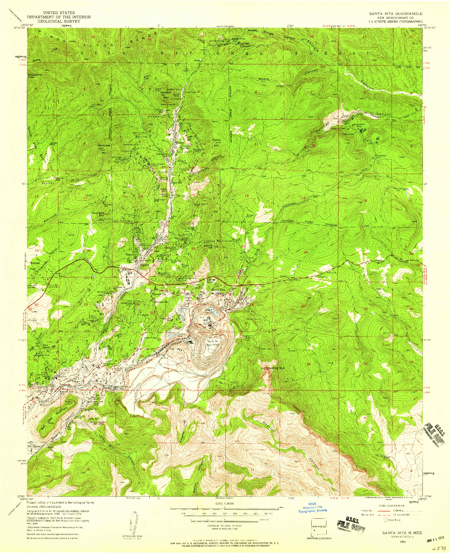 USGS 1:24000-SCALE QUADRANGLE FOR SANTA RITA, NM 1951