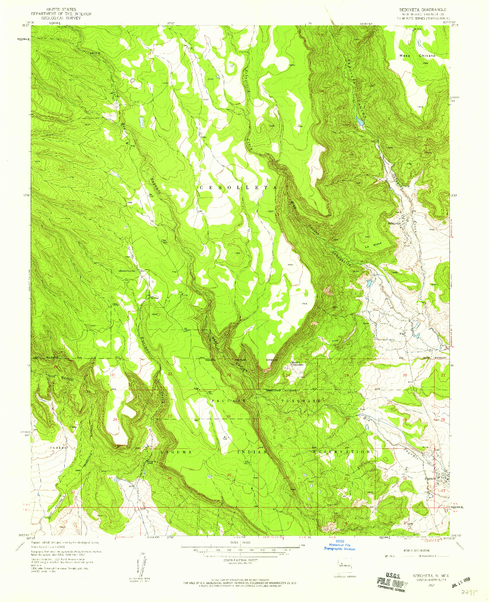 USGS 1:24000-SCALE QUADRANGLE FOR SEBOYETA, NM 1957