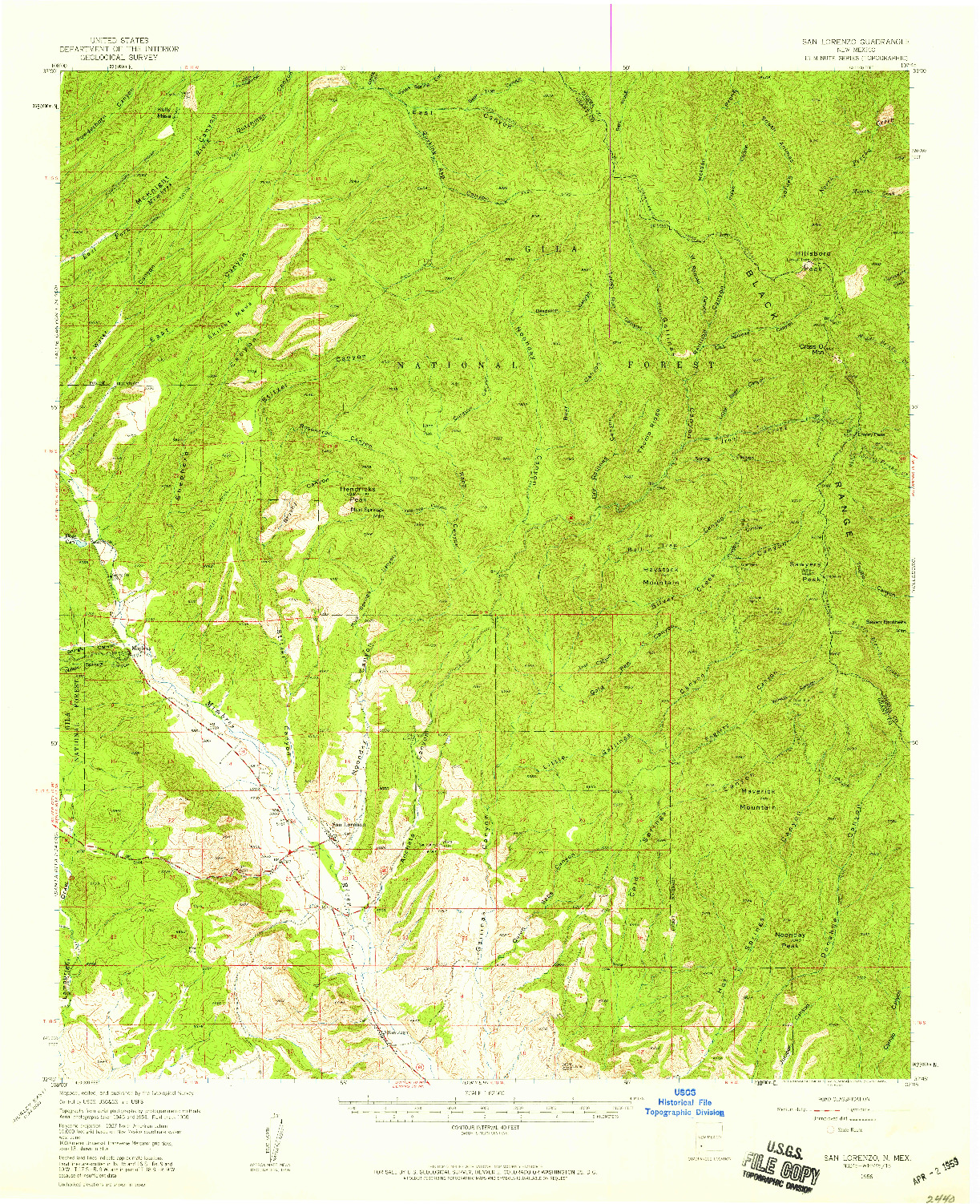 USGS 1:62500-SCALE QUADRANGLE FOR SAN LORENZO, NM 1956