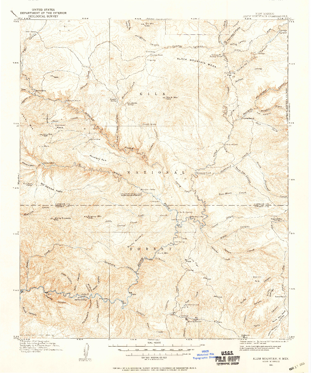 USGS 1:125000-SCALE QUADRANGLE FOR ALUM MOUNTAIN, NM 1911