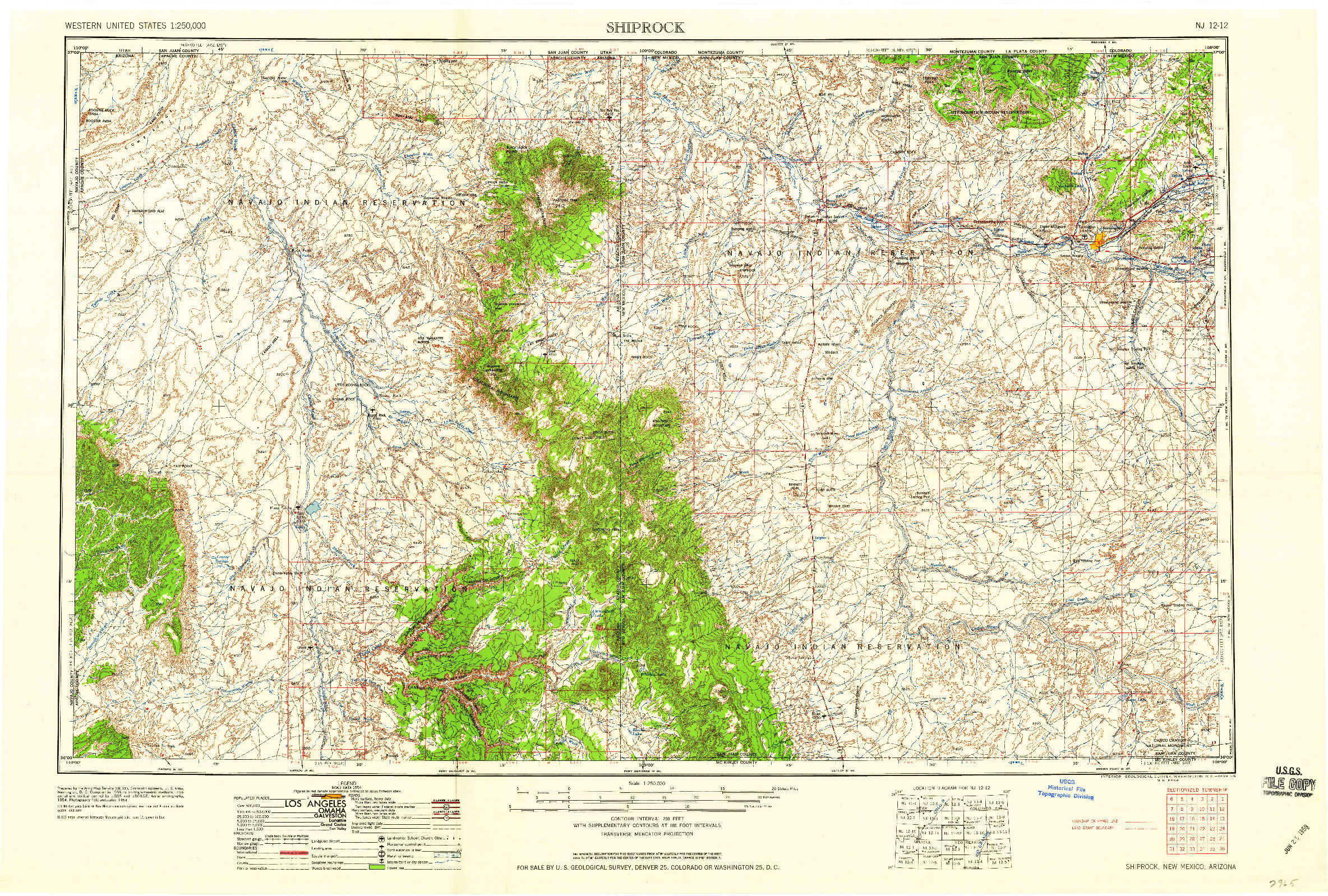 USGS 1:250000-SCALE QUADRANGLE FOR SHIPROCK, NM 1959