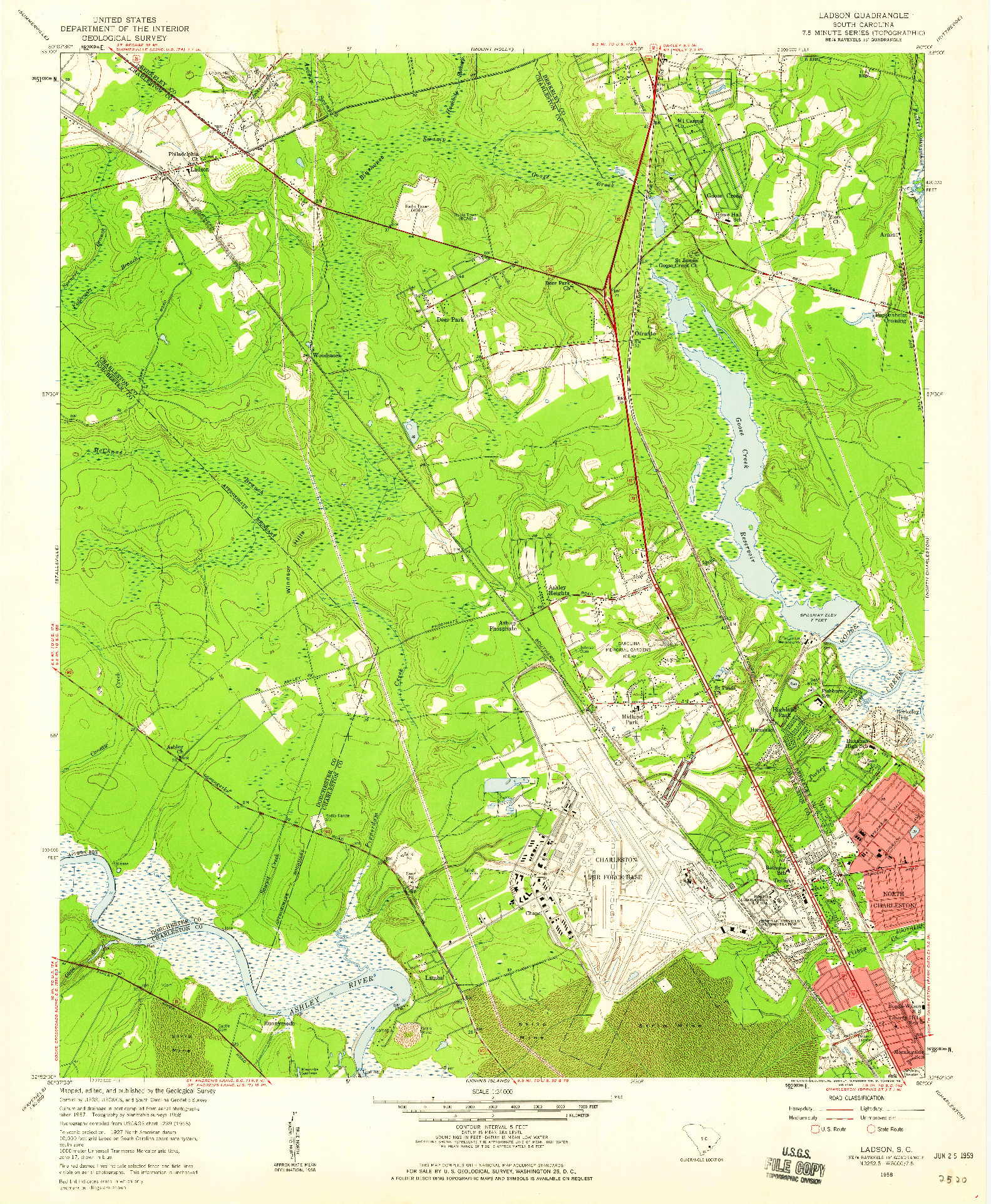 USGS 1:24000-SCALE QUADRANGLE FOR LADSON, SC 1958