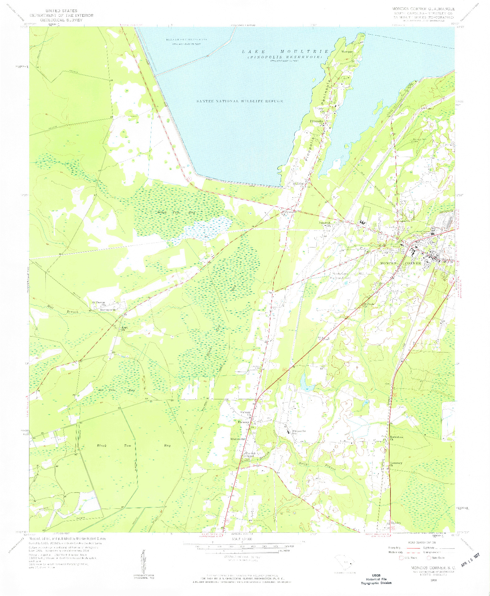 USGS 1:24000-SCALE QUADRANGLE FOR MONCKS CORNER, SC 1958
