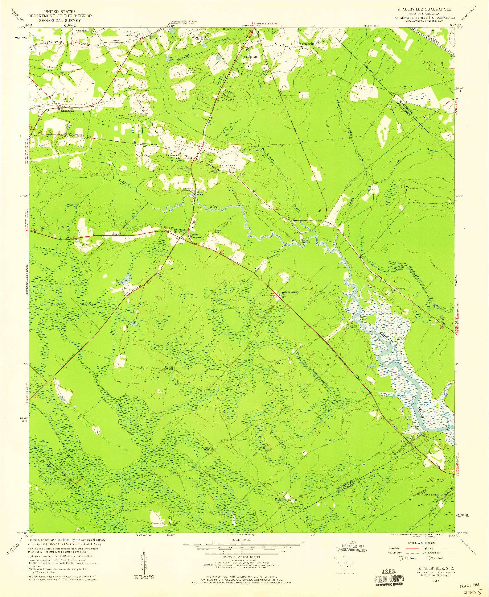 USGS 1:24000-SCALE QUADRANGLE FOR STALLSVILLE, SC 1957