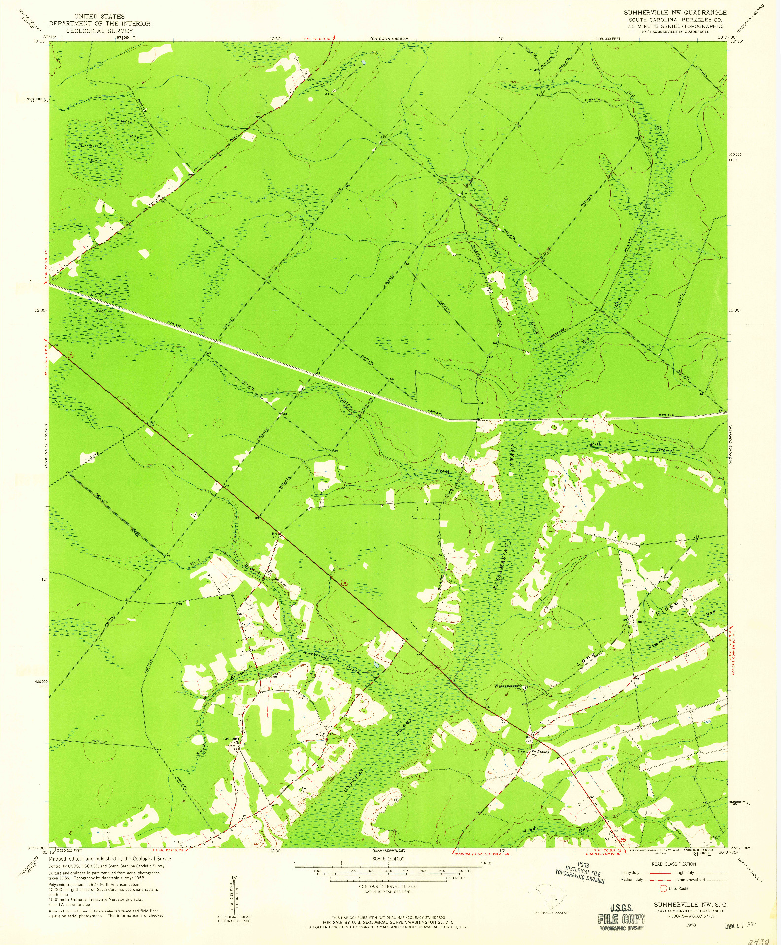 USGS 1:24000-SCALE QUADRANGLE FOR SUMMERVILLE NW, SC 1958