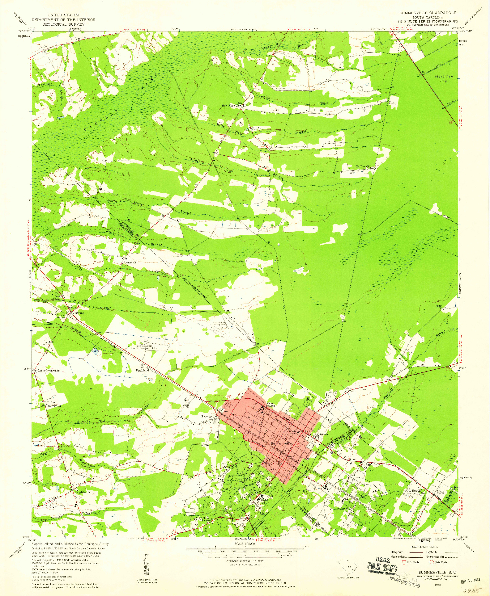 USGS 1:24000-SCALE QUADRANGLE FOR SUMMERVILLE, SC 1958