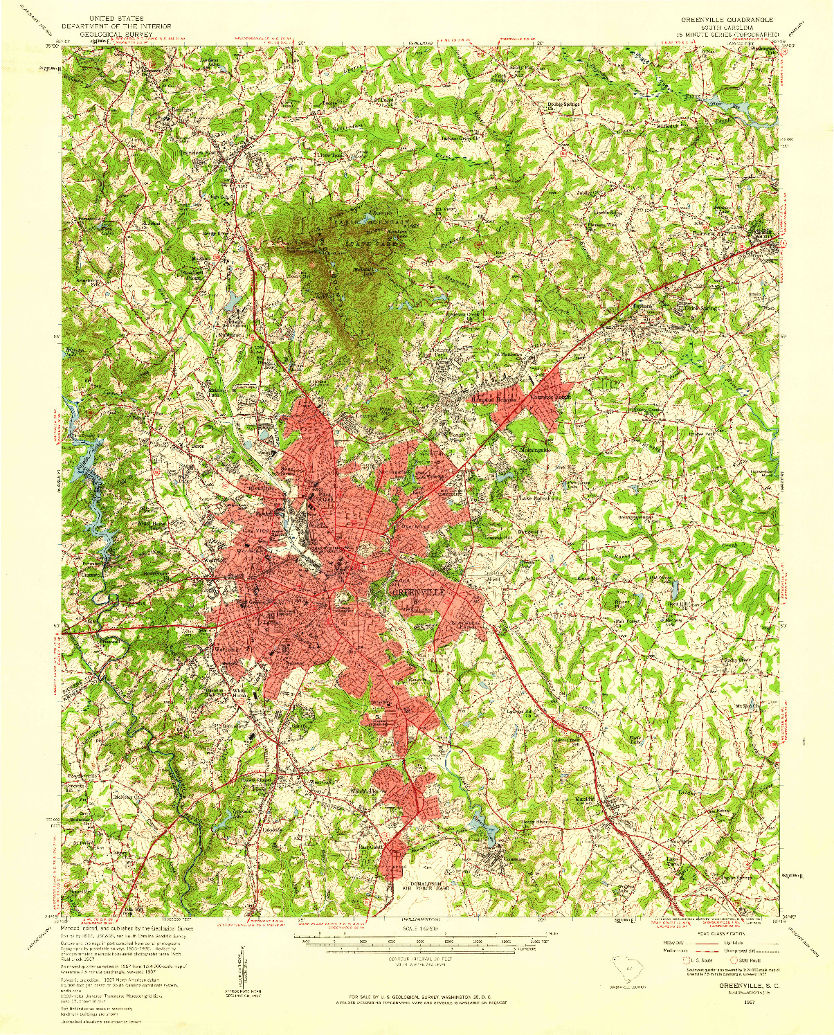 USGS 1:62500-SCALE QUADRANGLE FOR GREENVILLE, SC 1957