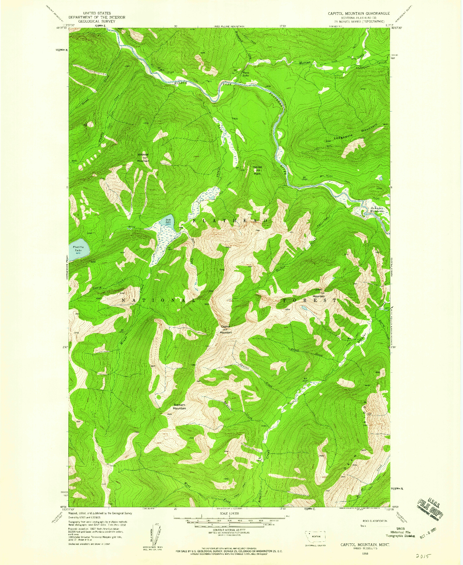 USGS 1:24000-SCALE QUADRANGLE FOR CAPITOL MOUNTAIN, MT 1958