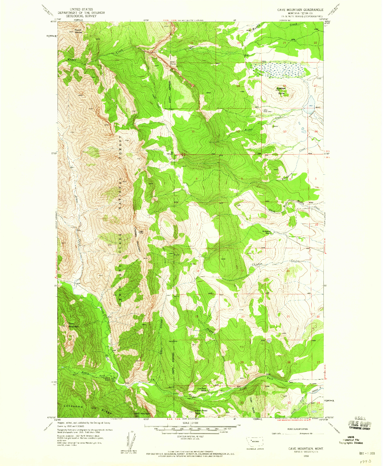 USGS 1:24000-SCALE QUADRANGLE FOR CAVE MOUNTAIN, MT 1958