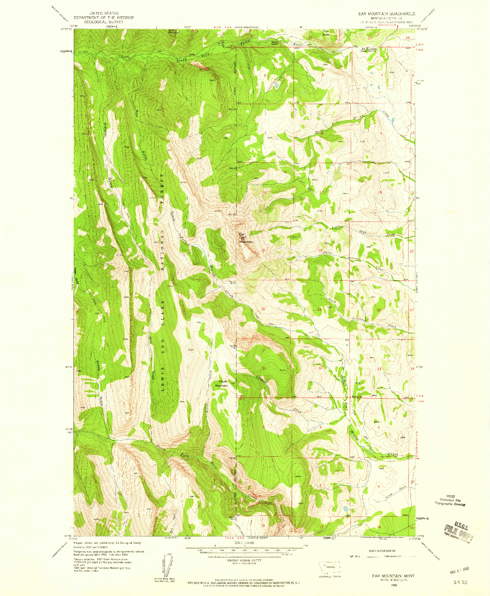 USGS 1:24000-SCALE QUADRANGLE FOR EAR MOUNTAIN, MT 1958