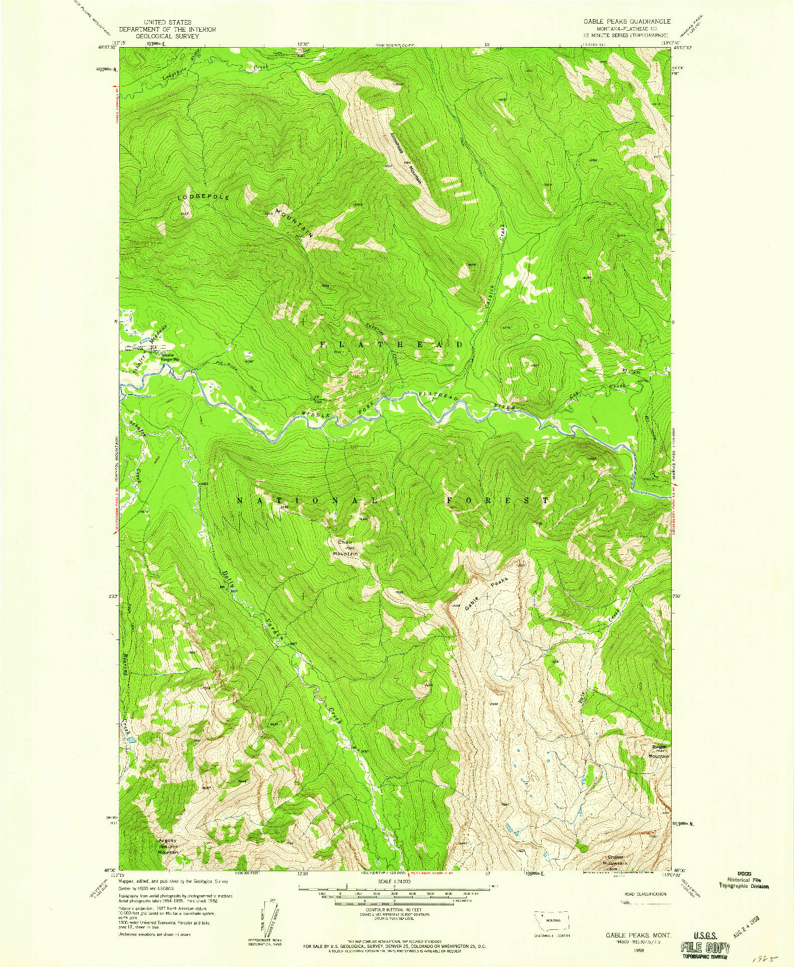 USGS 1:24000-SCALE QUADRANGLE FOR GABLE PEAKS, MT 1958