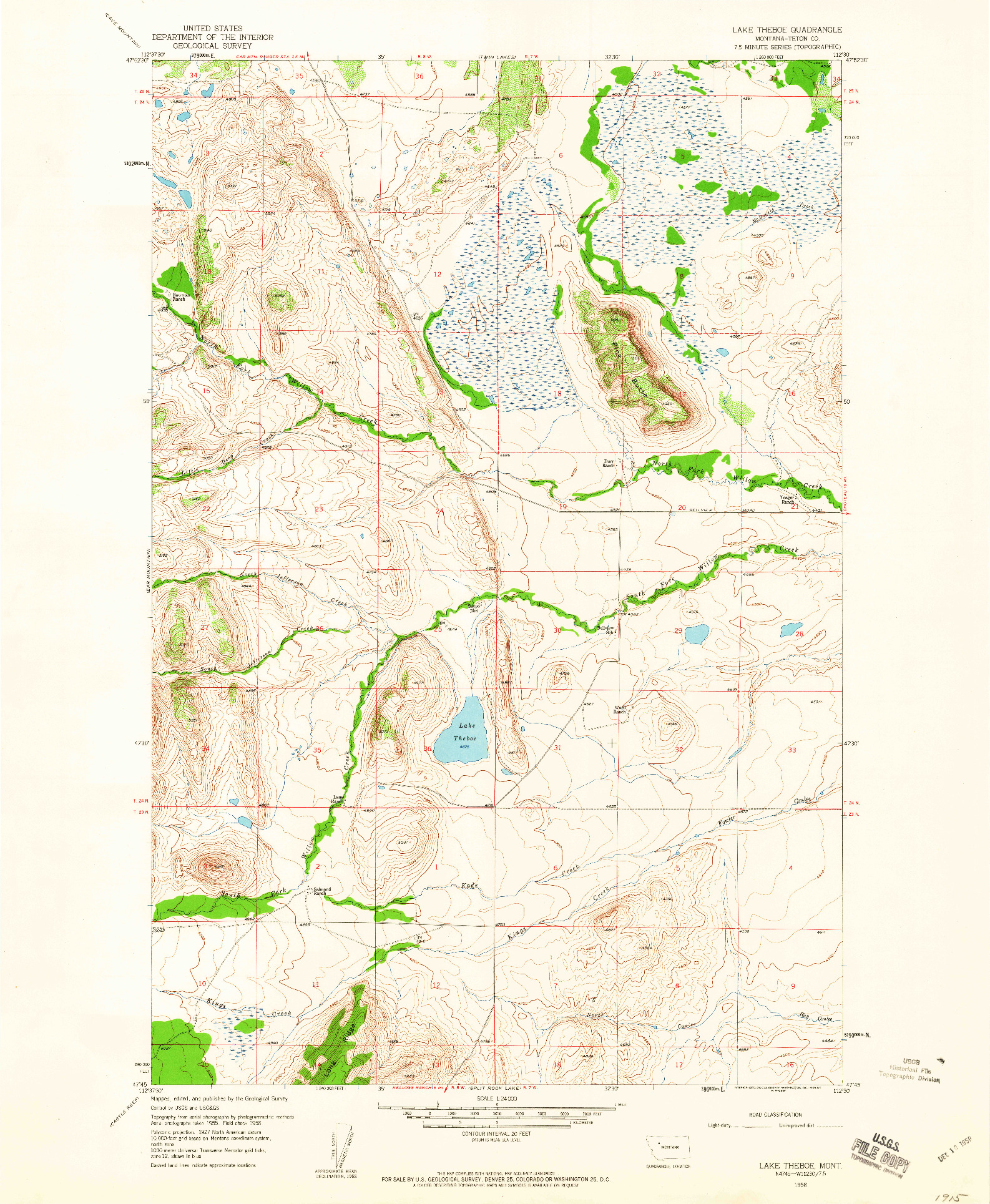 USGS 1:24000-SCALE QUADRANGLE FOR LAKE THEBOE, MT 1958