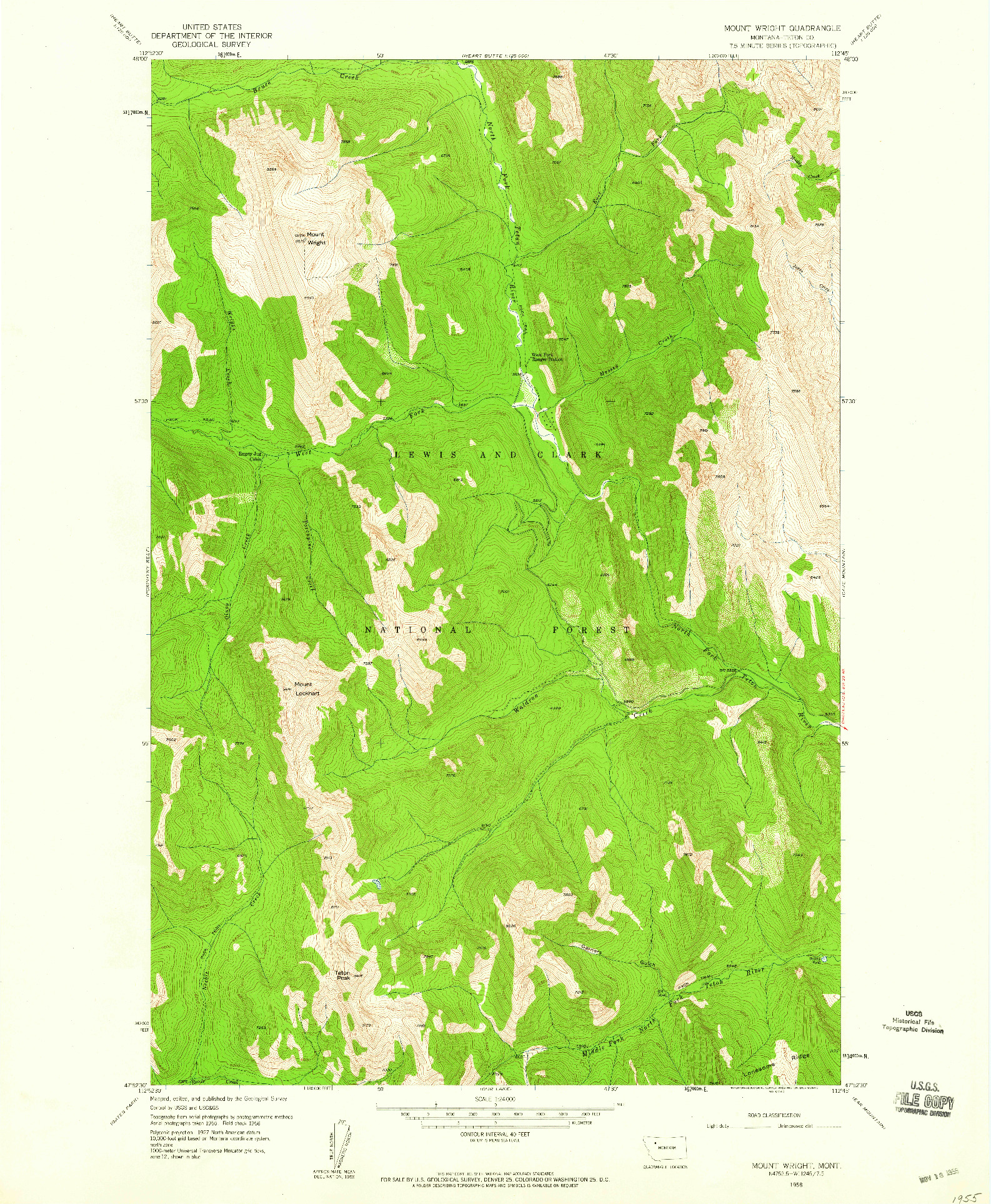 USGS 1:24000-SCALE QUADRANGLE FOR MOUNT WRIGHT, MT 1958