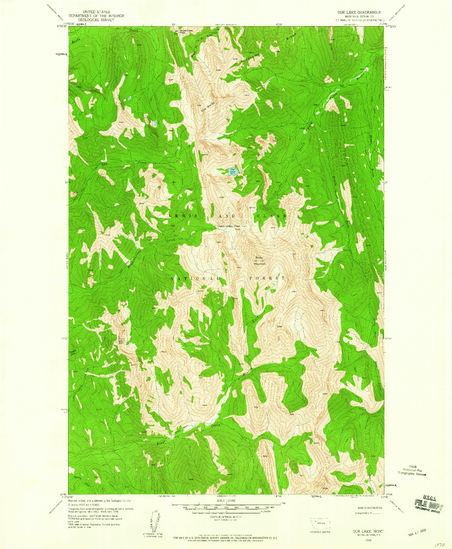 USGS 1:24000-SCALE QUADRANGLE FOR OUR LAKE, MT 1958