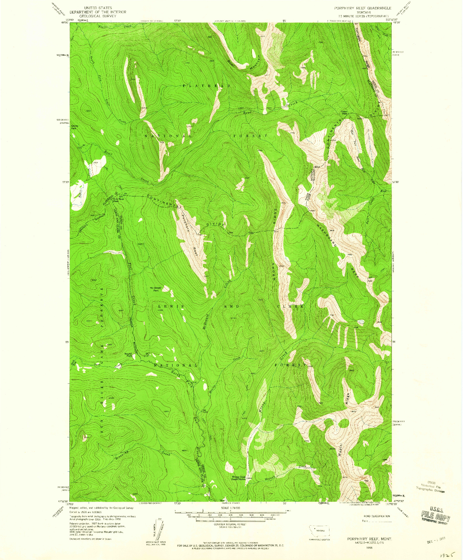 USGS 1:24000-SCALE QUADRANGLE FOR PORPHYRY REEF, MT 1958