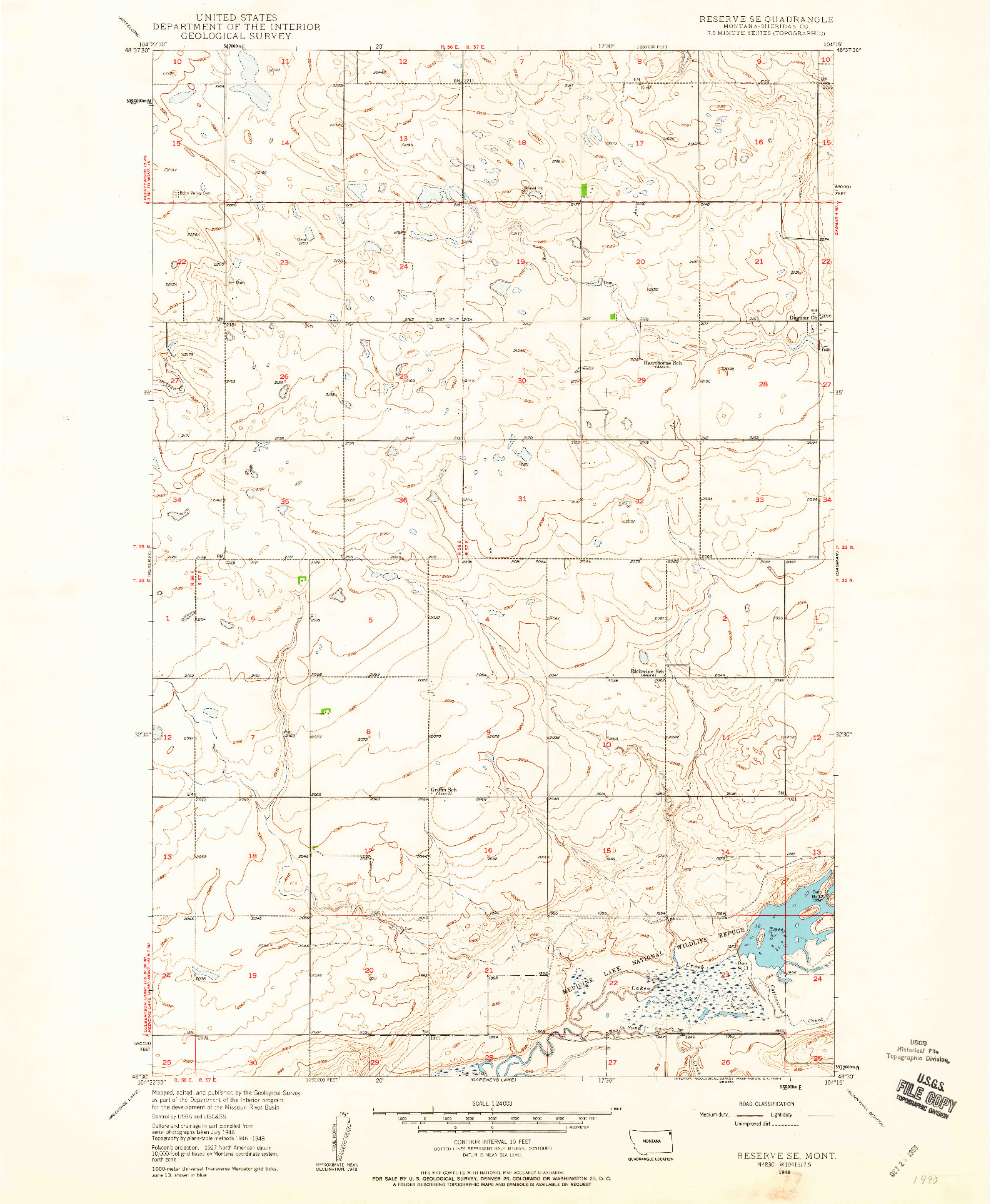 USGS 1:24000-SCALE QUADRANGLE FOR RESERVE SE, MT 1948