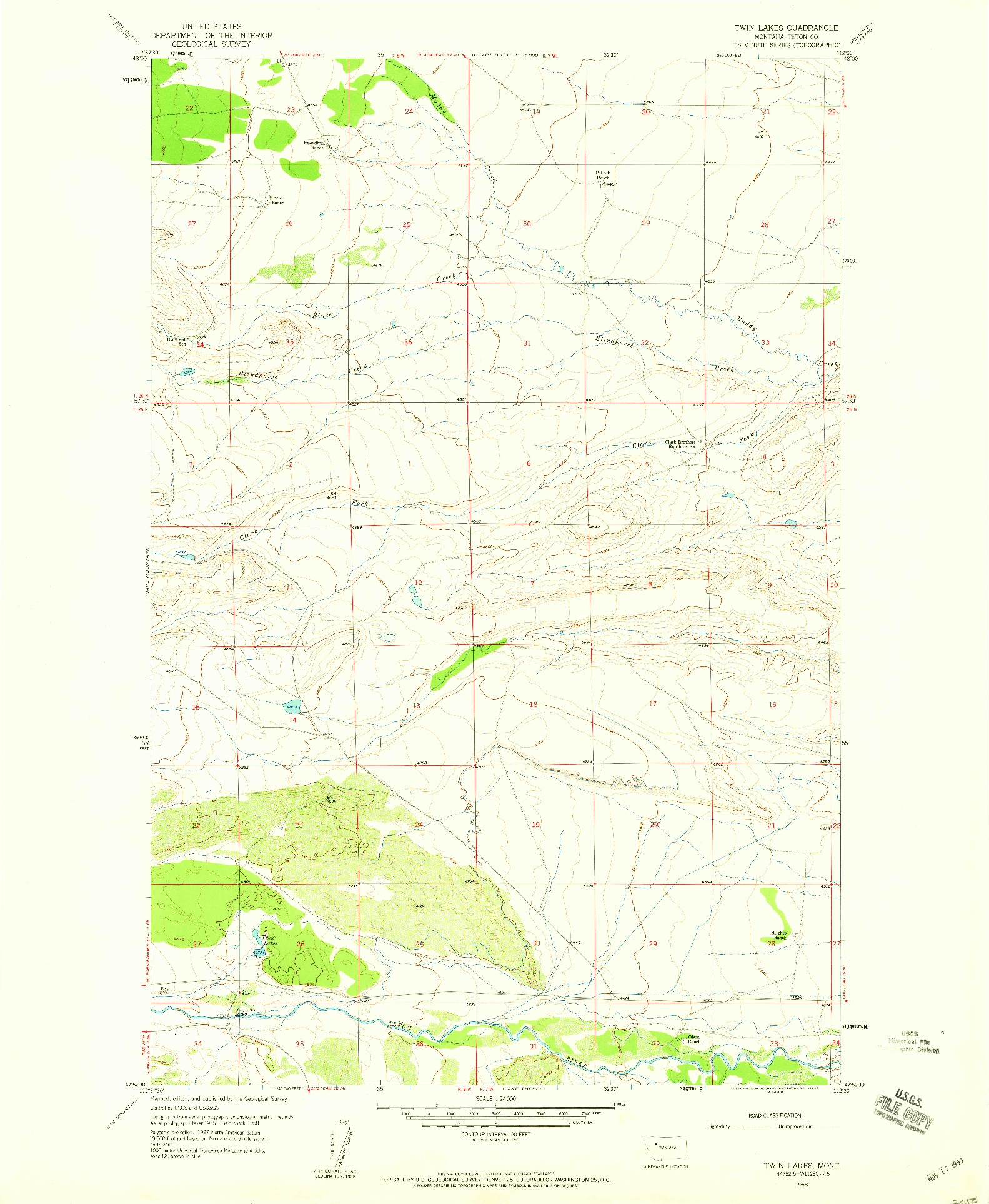 USGS 1:24000-SCALE QUADRANGLE FOR TWIN LAKES, MT 1958