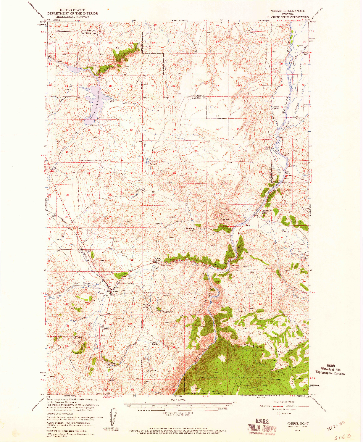 USGS 1:62500-SCALE QUADRANGLE FOR NORRIS, MT 1949