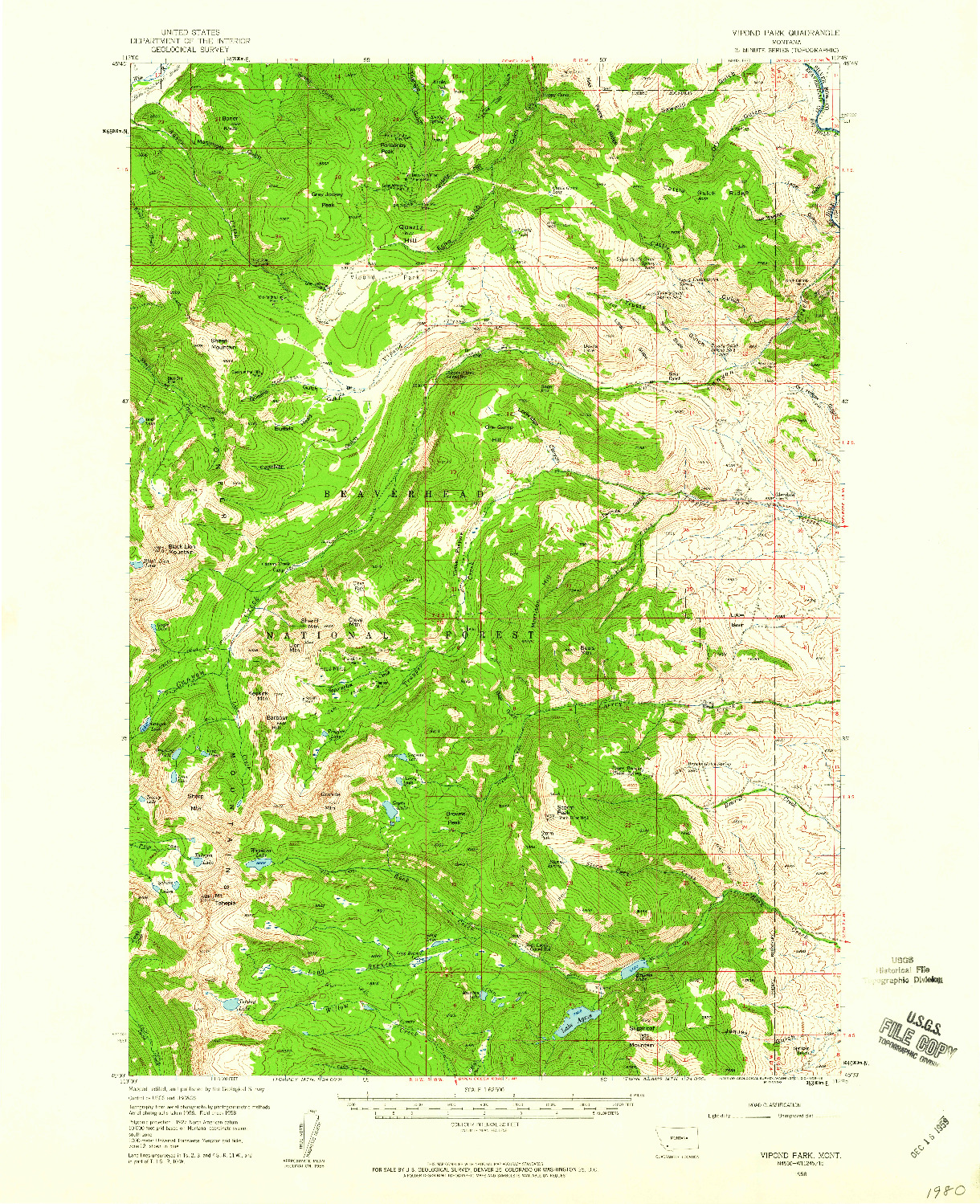 USGS 1:62500-SCALE QUADRANGLE FOR VIPOND PARK, MT 1958