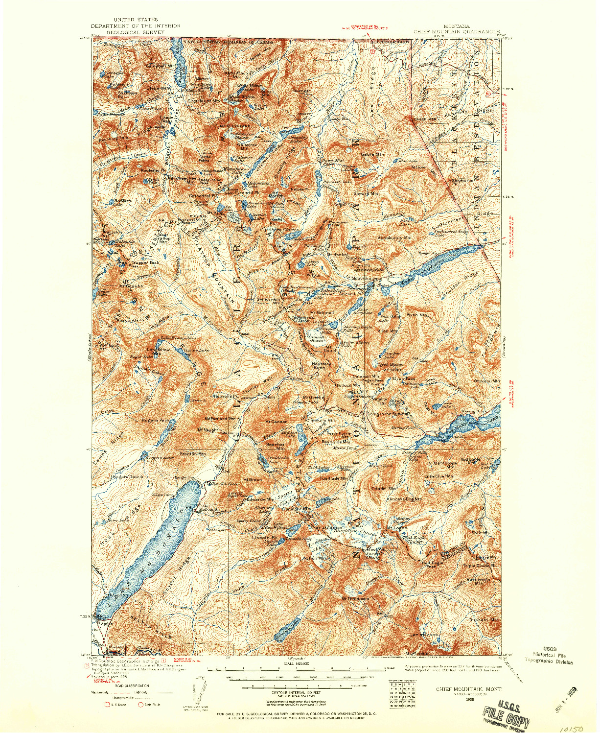 USGS 1:125000-SCALE QUADRANGLE FOR CHIEF MOUNTAIN, MT 1938