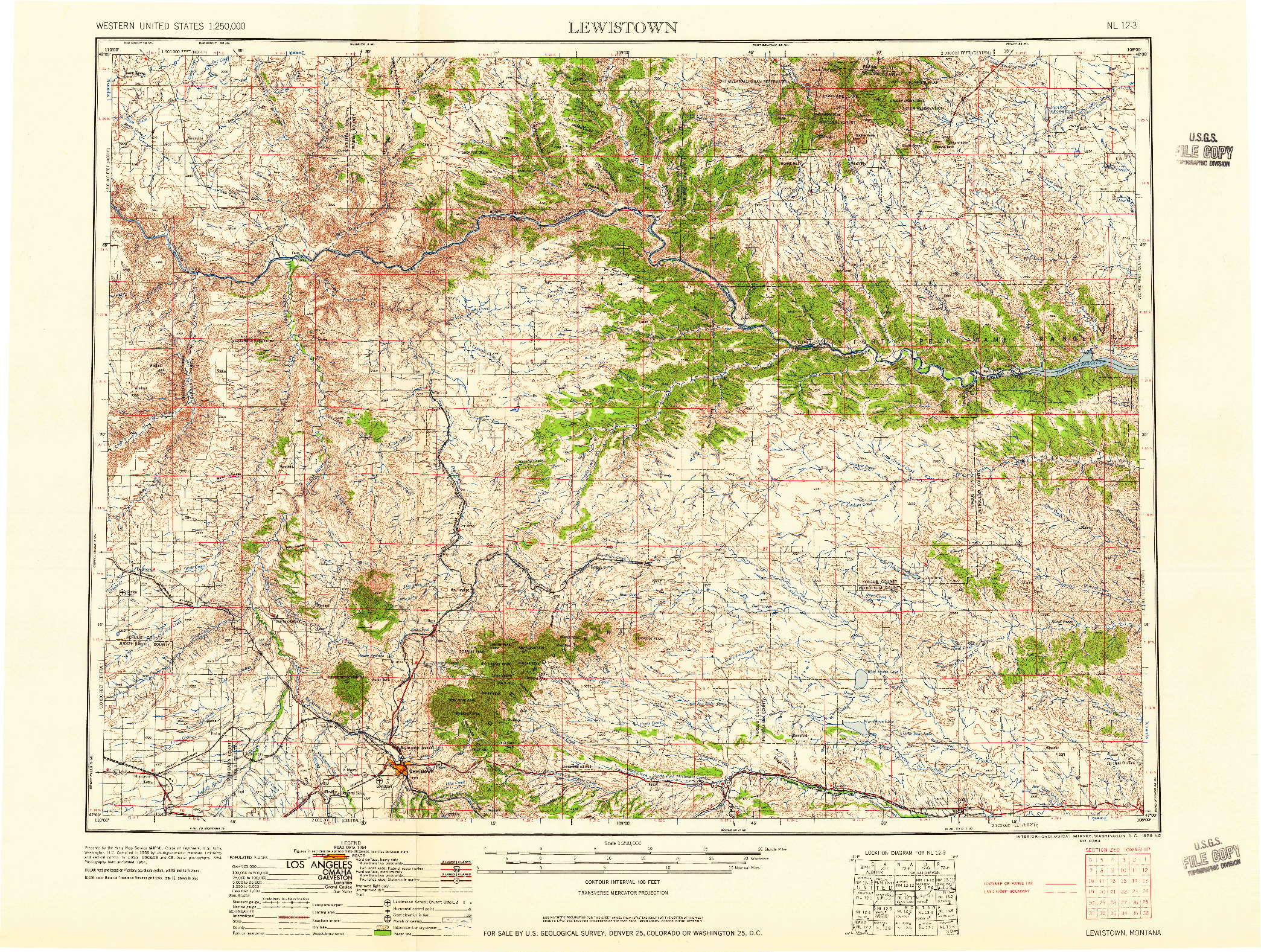 USGS 1:250000-SCALE QUADRANGLE FOR LEWISTOWN, MT 1959