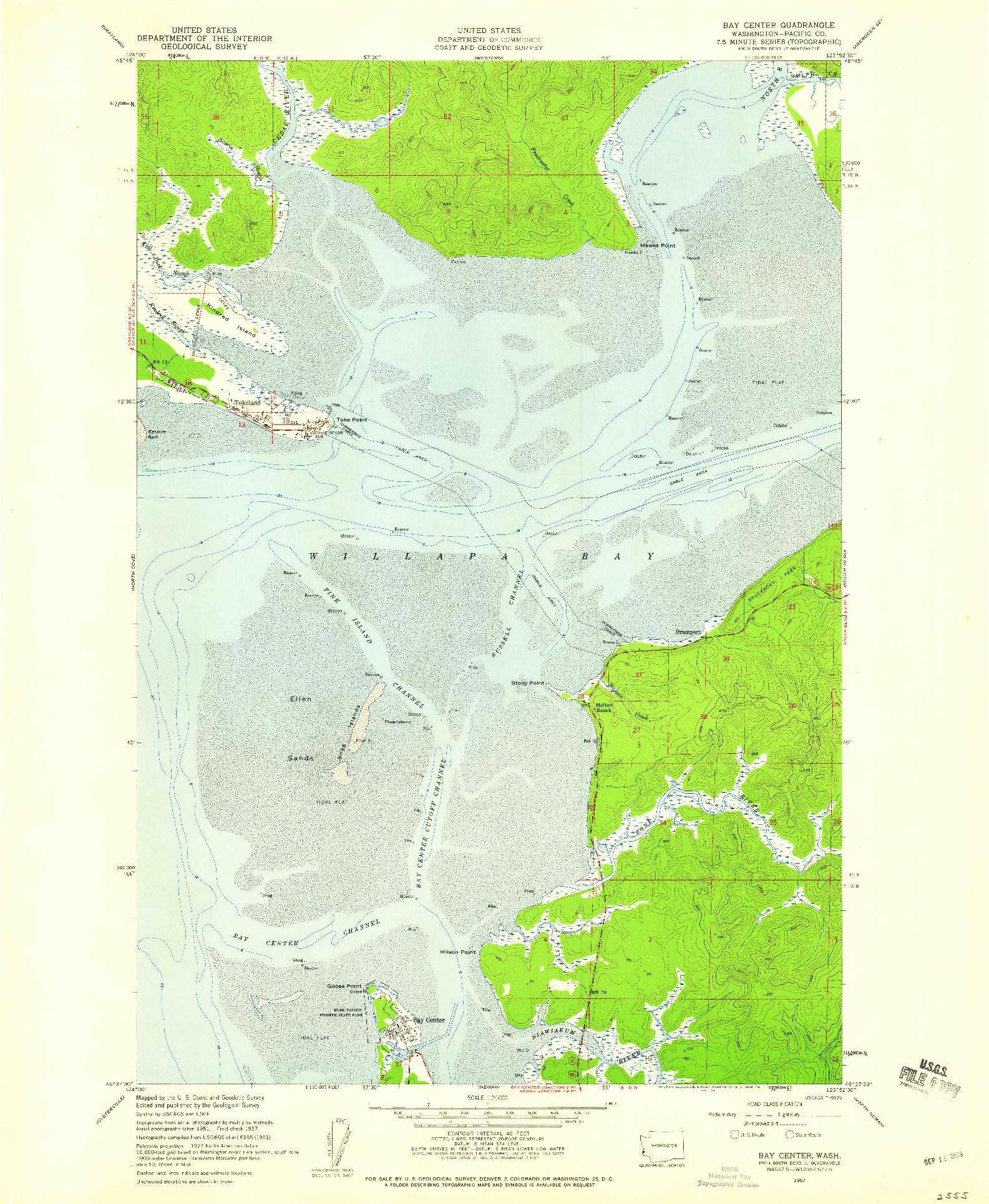 USGS 1:24000-SCALE QUADRANGLE FOR BAY CENTER, WA 1957