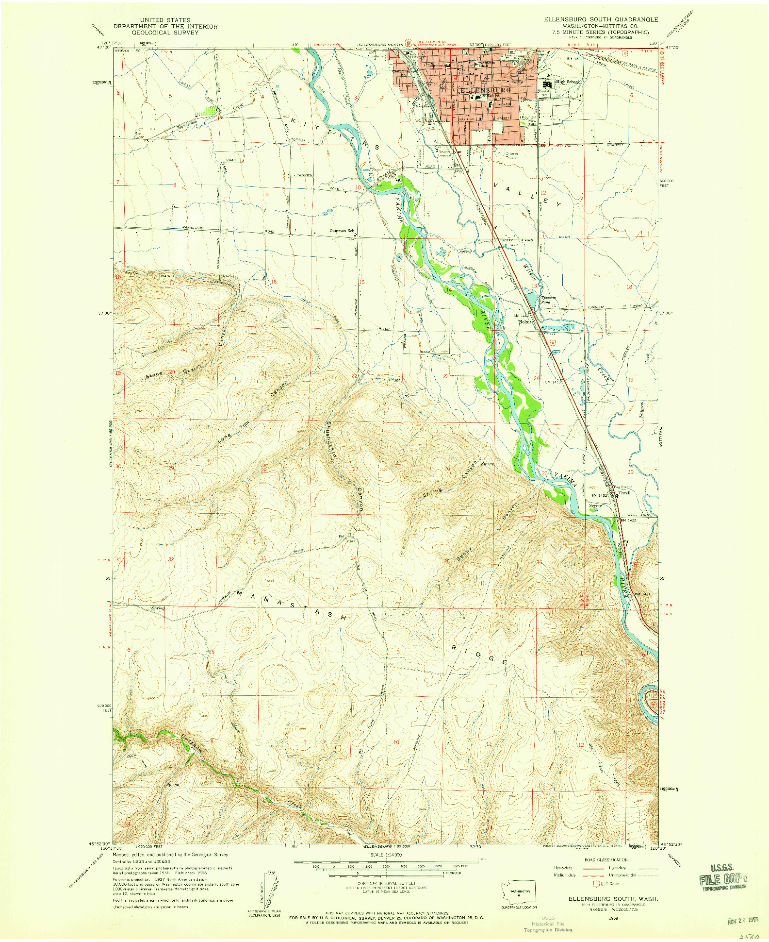 USGS 1:24000-SCALE QUADRANGLE FOR ELLENSBURG SOUTH, WA 1958