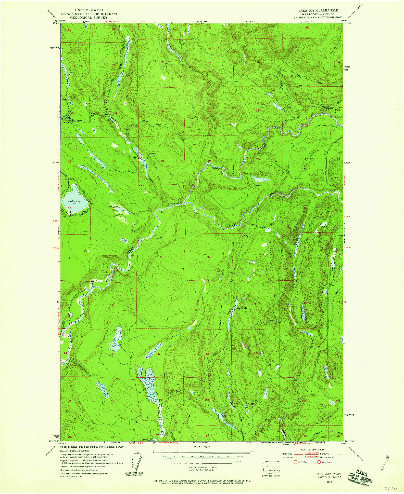 USGS 1:24000-SCALE QUADRANGLE FOR LAKE JOY, WA 1953