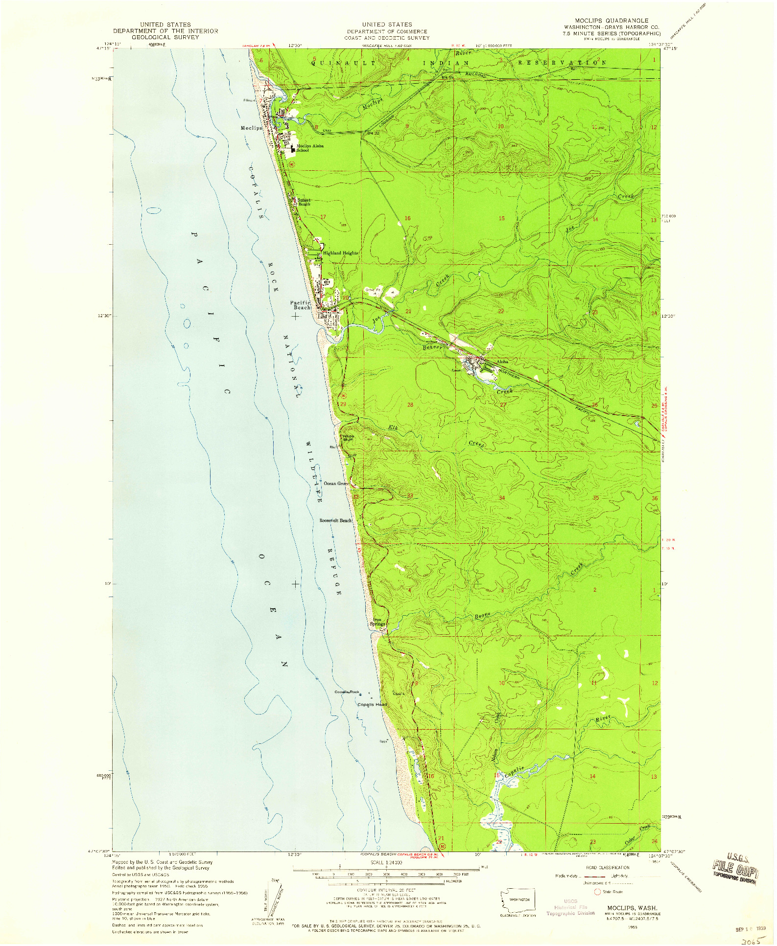 USGS 1:24000-SCALE QUADRANGLE FOR MOCLIPS, WA 1955