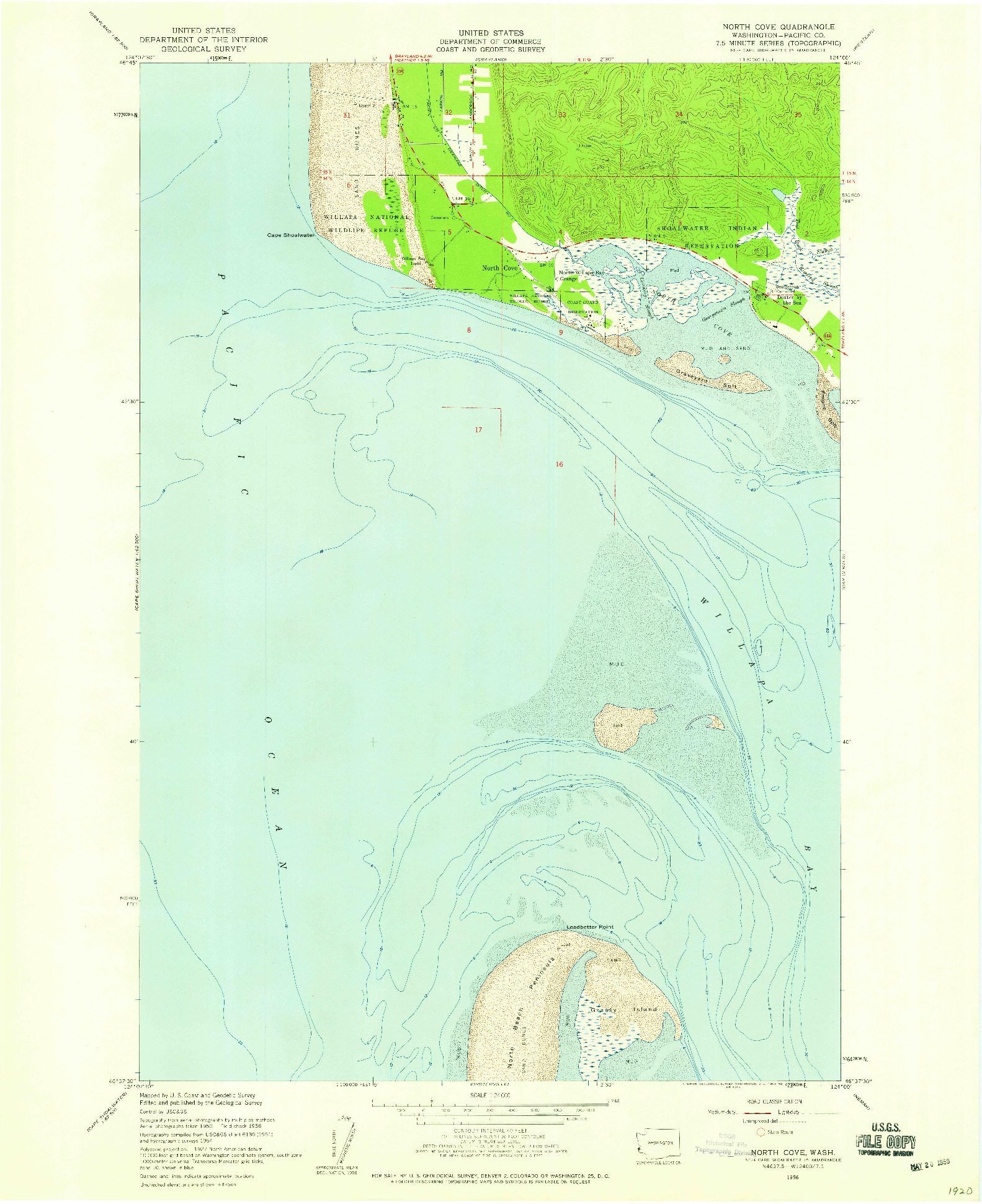 USGS 1:24000-SCALE QUADRANGLE FOR NORTH COVE, WA 1956