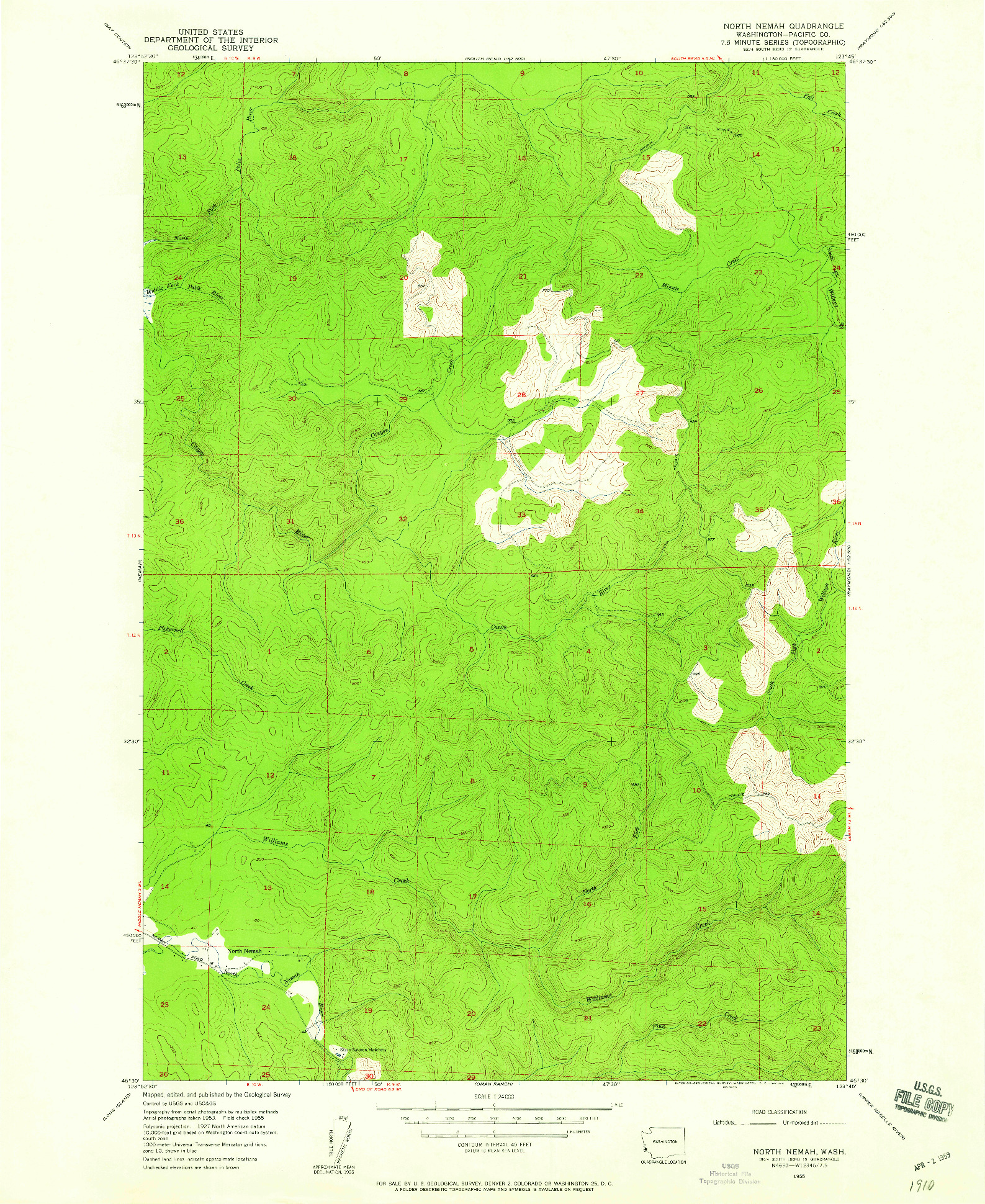 USGS 1:24000-SCALE QUADRANGLE FOR NORTH NEMAH, WA 1955