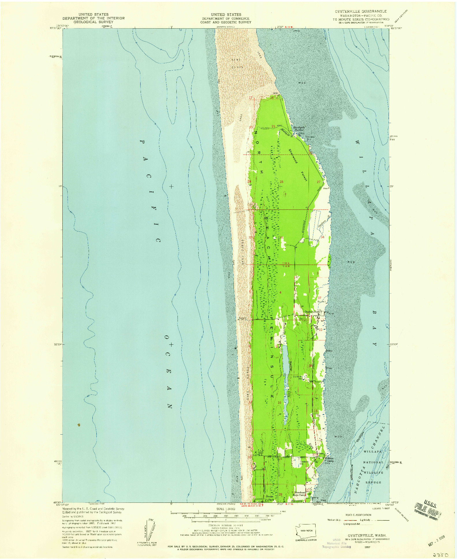 USGS 1:24000-SCALE QUADRANGLE FOR OYSTERVILLE, WA 1957