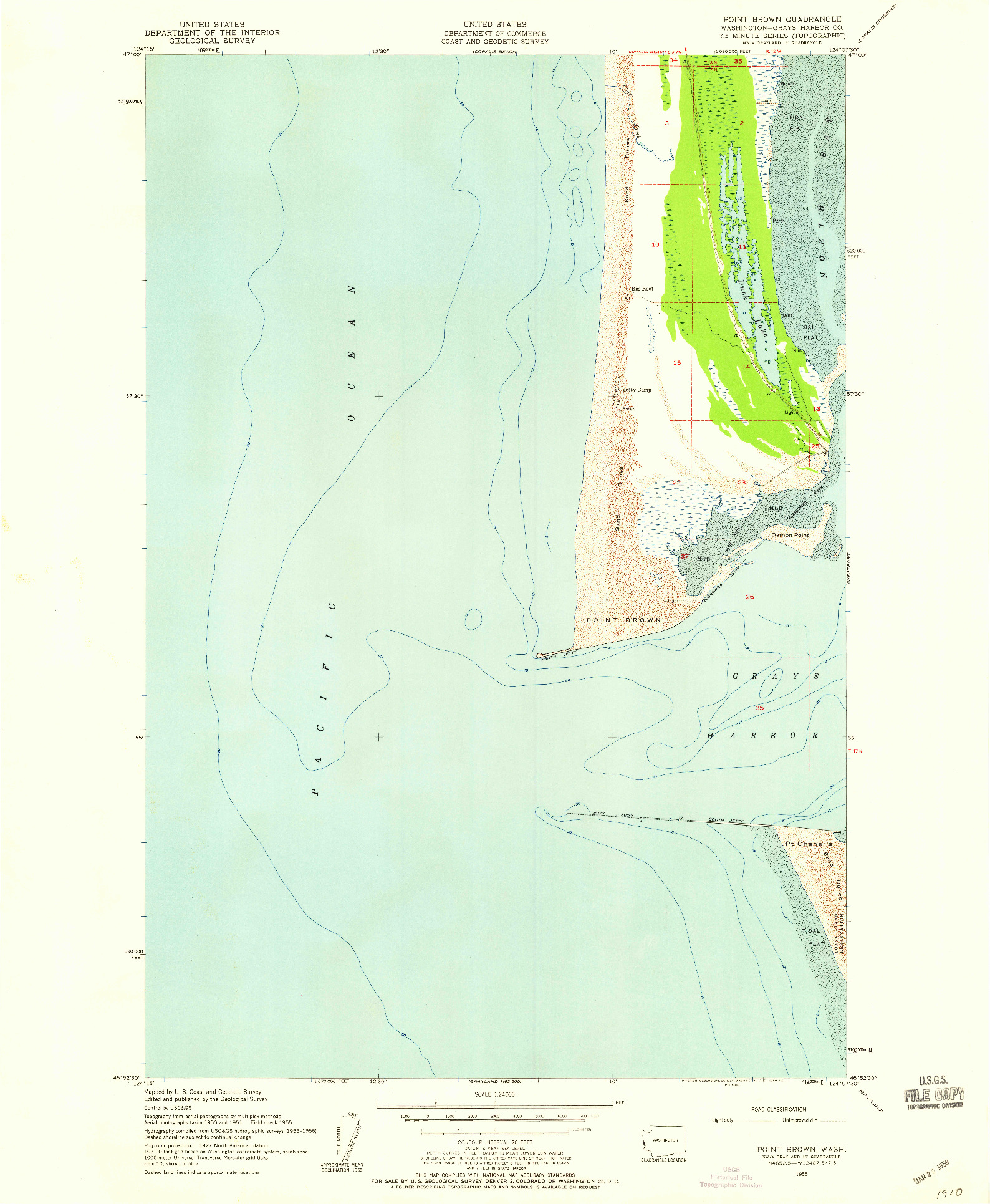 USGS 1:24000-SCALE QUADRANGLE FOR POINT BROWN, WA 1955