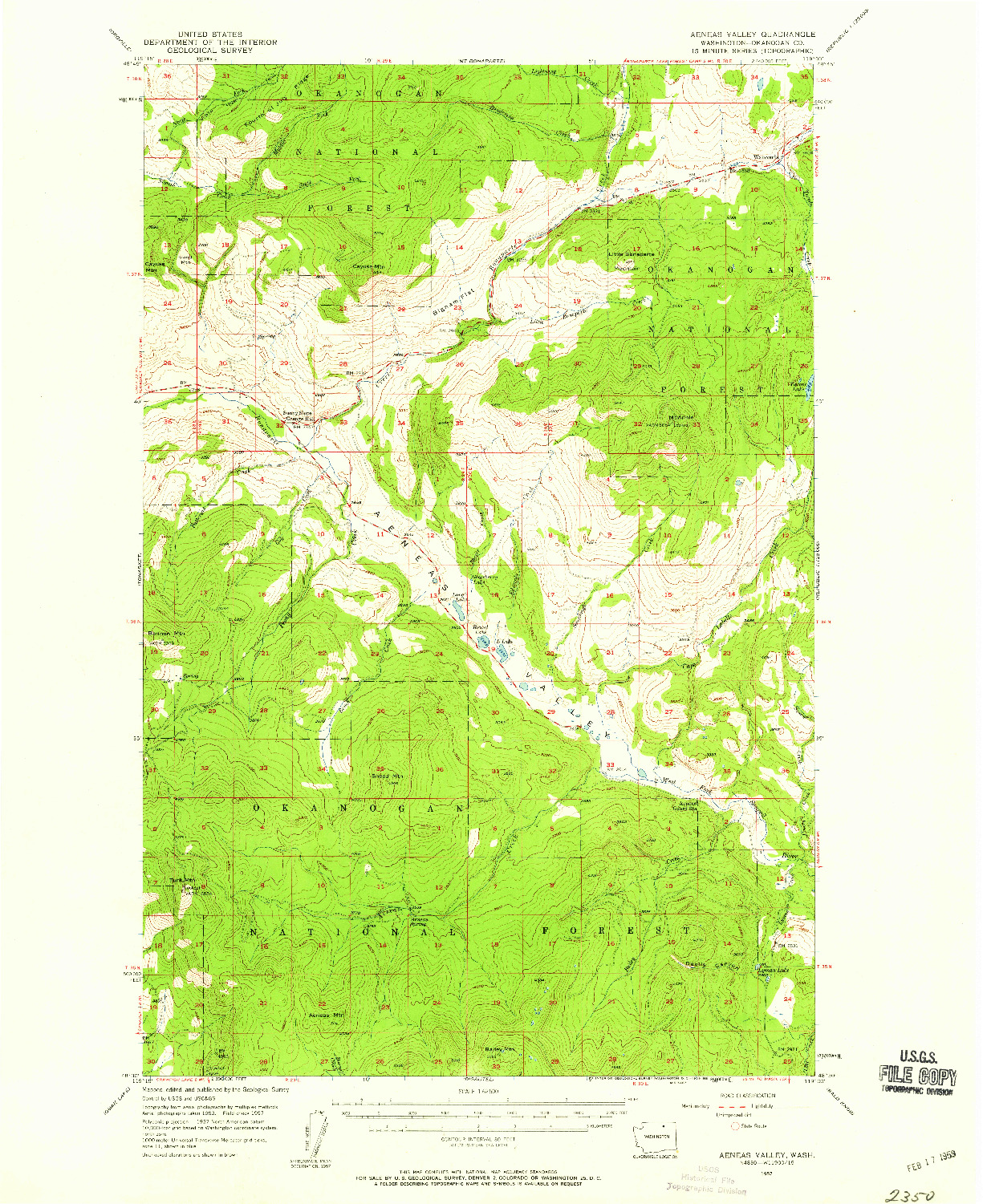 USGS 1:62500-SCALE QUADRANGLE FOR AENEAS VALLEY, WA 1957