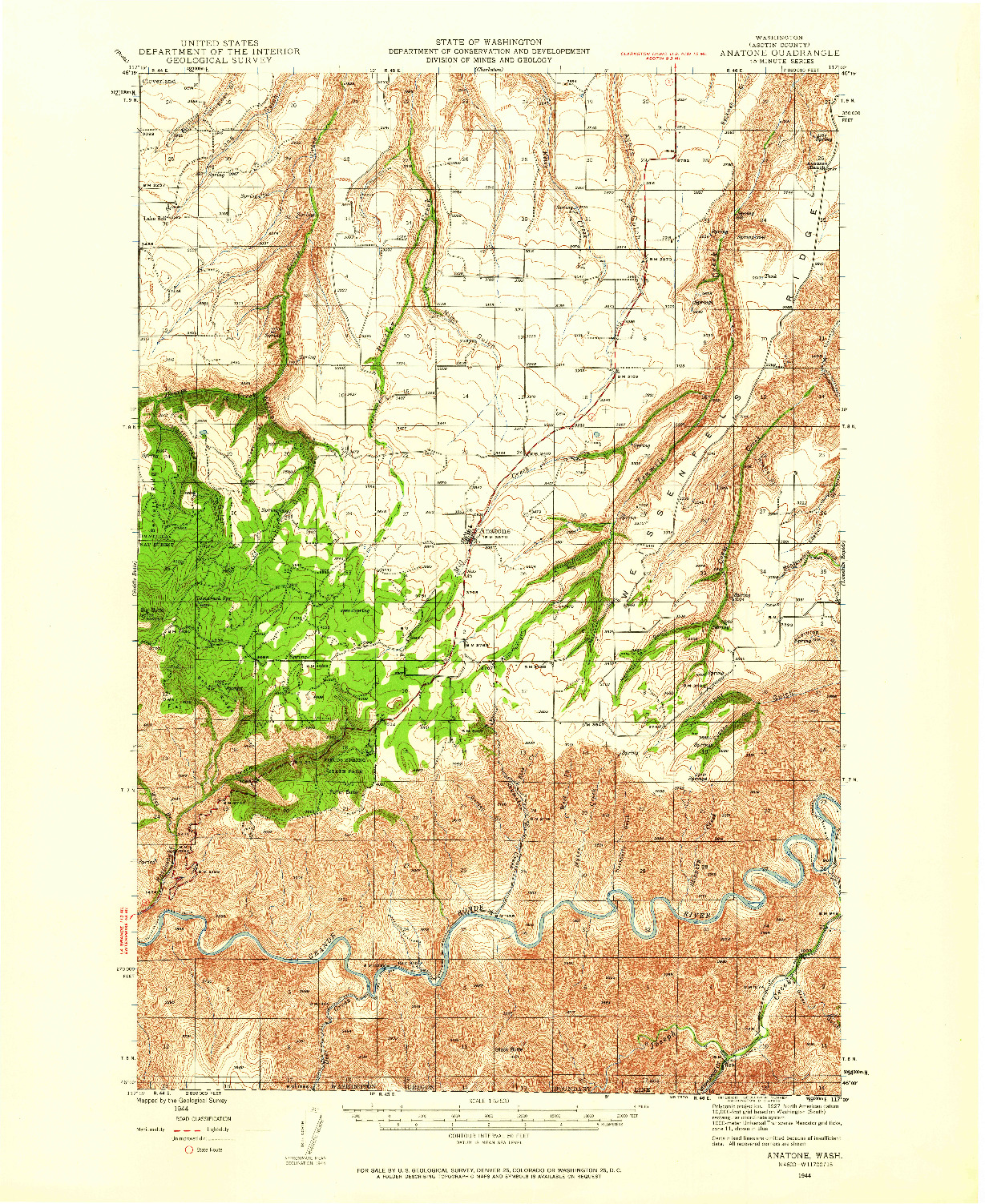 USGS 1:62500-SCALE QUADRANGLE FOR ANATONE, WA 1944