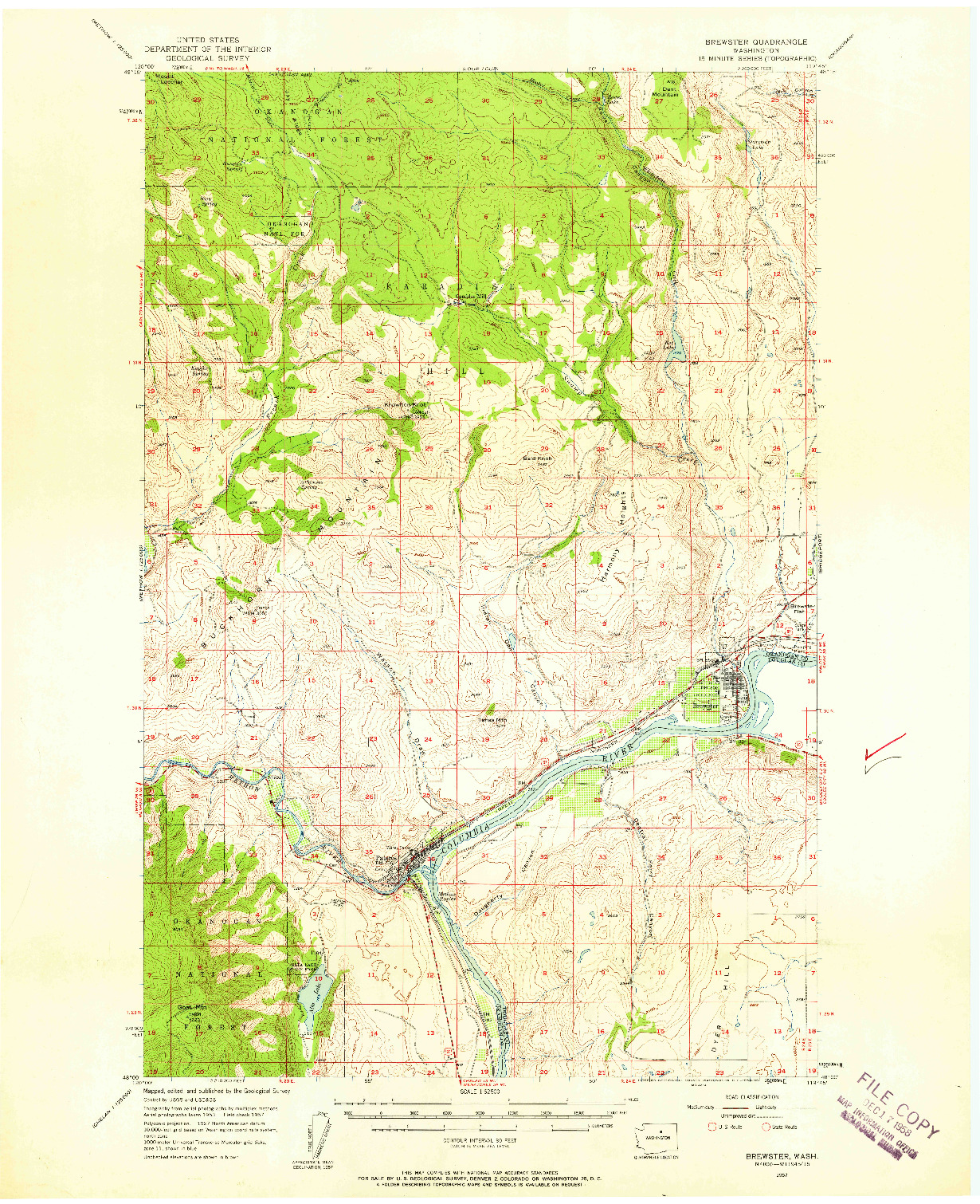 USGS 1:62500-SCALE QUADRANGLE FOR BREWSTER, WA 1957