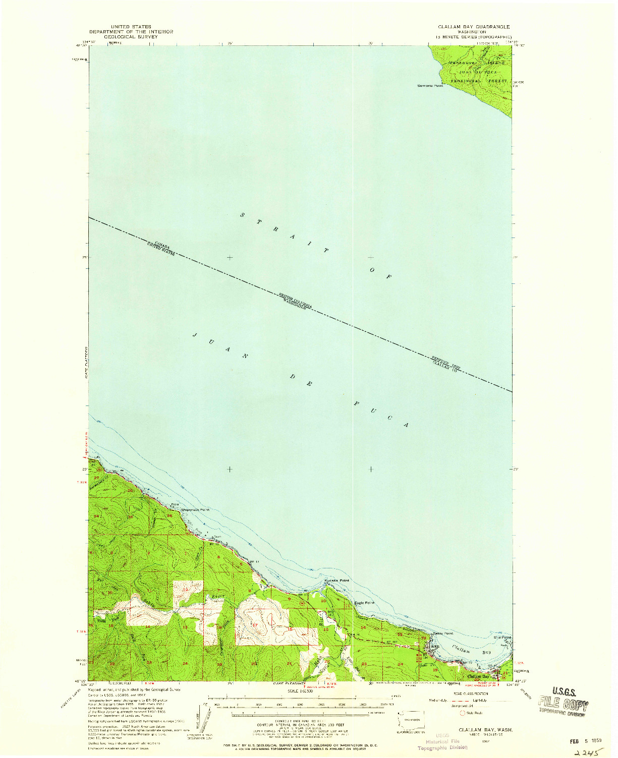 USGS 1:62500-SCALE QUADRANGLE FOR CLALLAM BAY, WA 1957