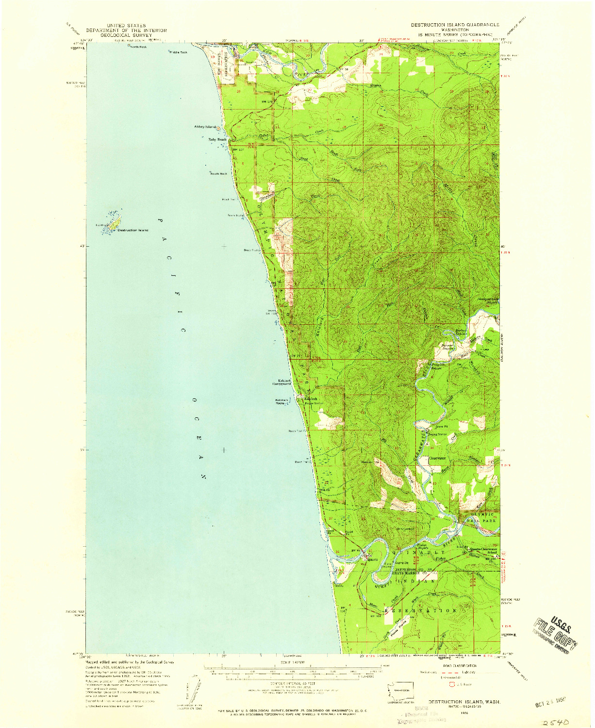 USGS 1:62500-SCALE QUADRANGLE FOR DESTRUCTION ISLAND, WA 1956
