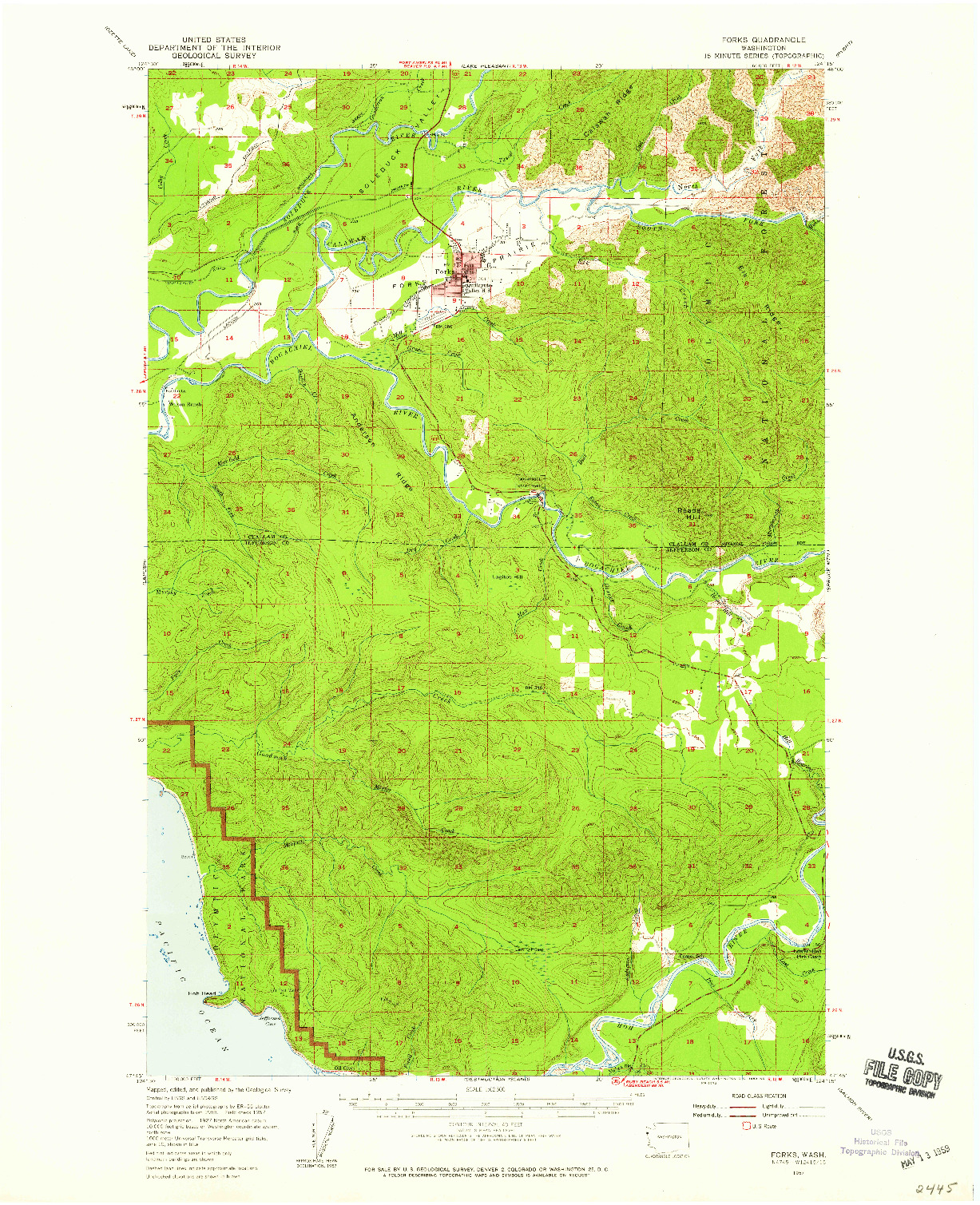 USGS 1:62500-SCALE QUADRANGLE FOR FORKS, WA 1957