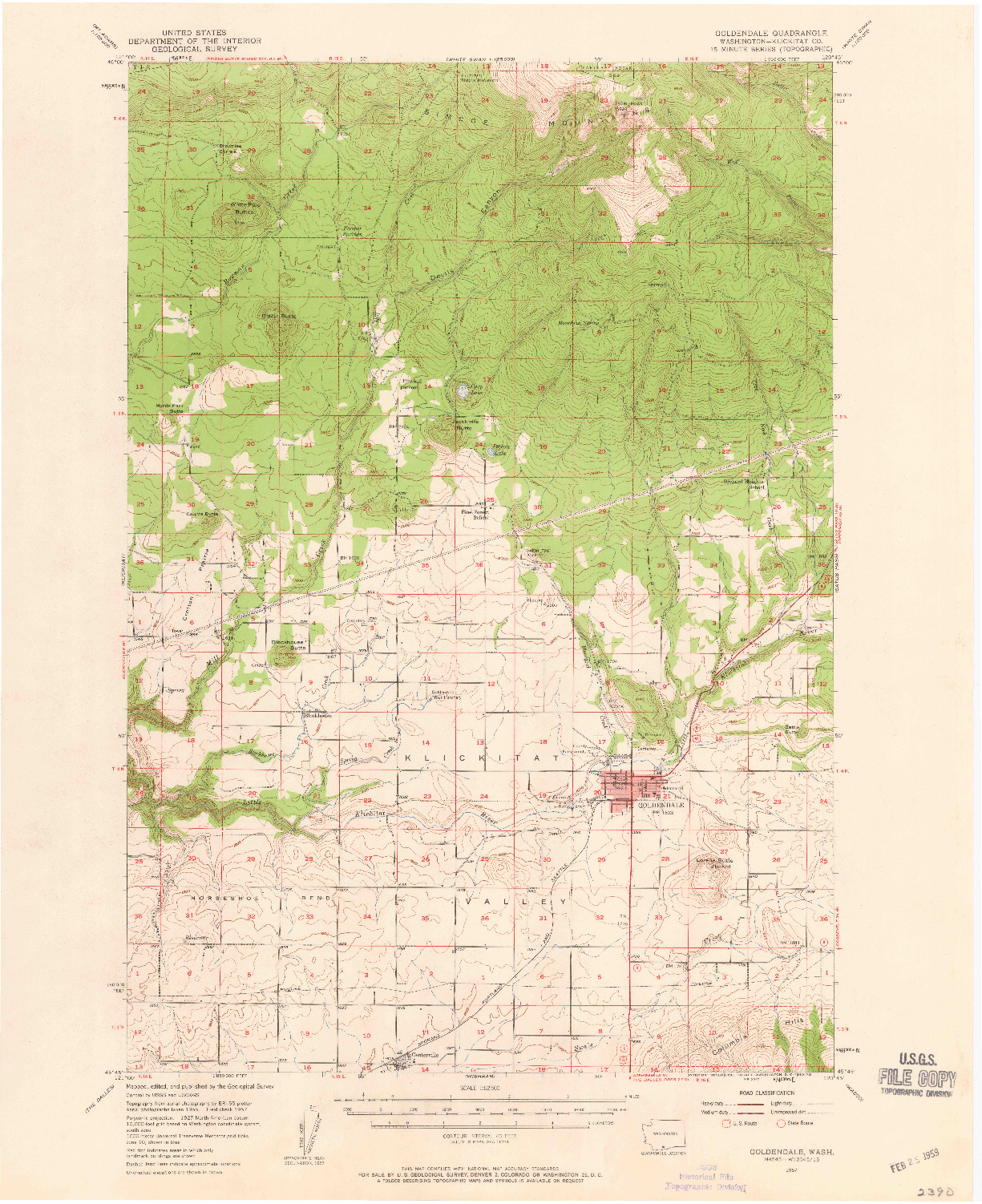 USGS 1:62500-SCALE QUADRANGLE FOR GOLDENDALE, WA 1957