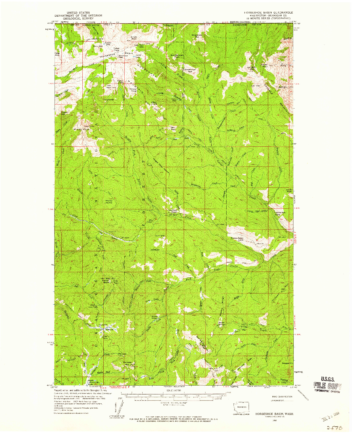 USGS 1:62500-SCALE QUADRANGLE FOR HORSESHOE BASIN, WA 1956