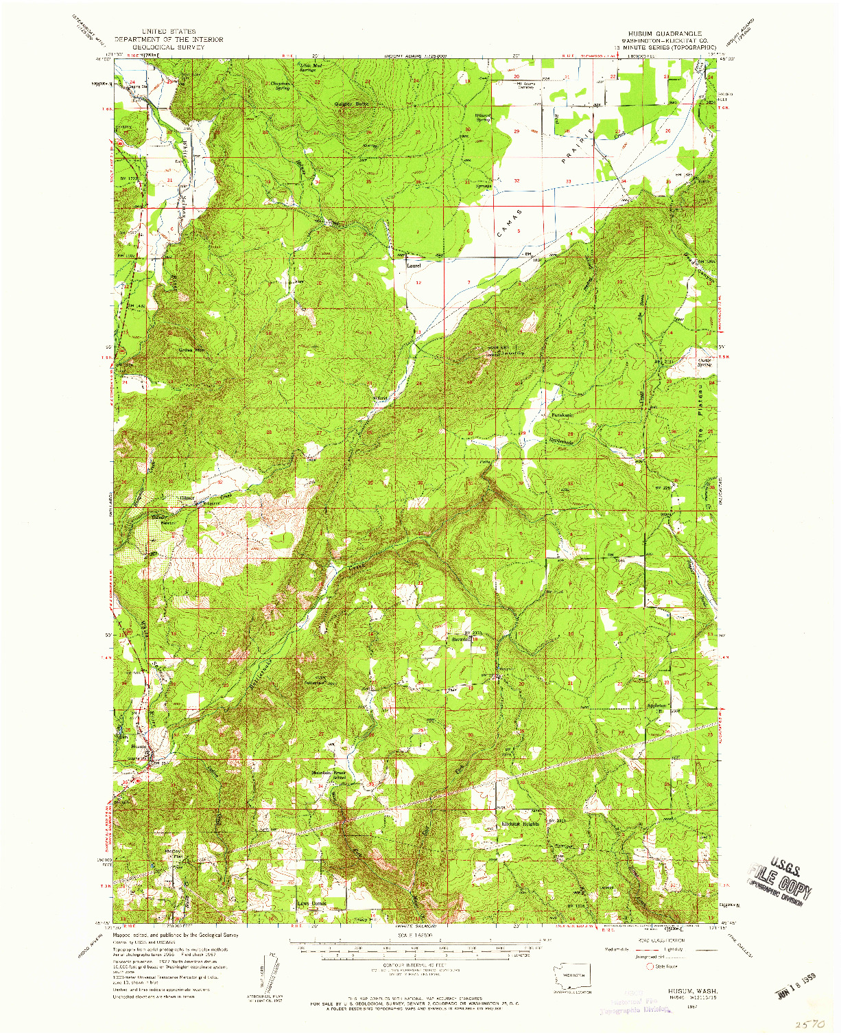USGS 1:62500-SCALE QUADRANGLE FOR HUSUM, WA 1957