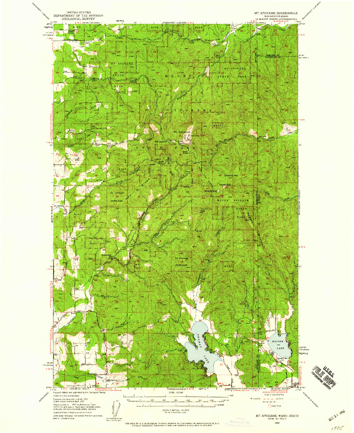 USGS 1:62500-SCALE QUADRANGLE FOR MT SPOKANE, WA 1950