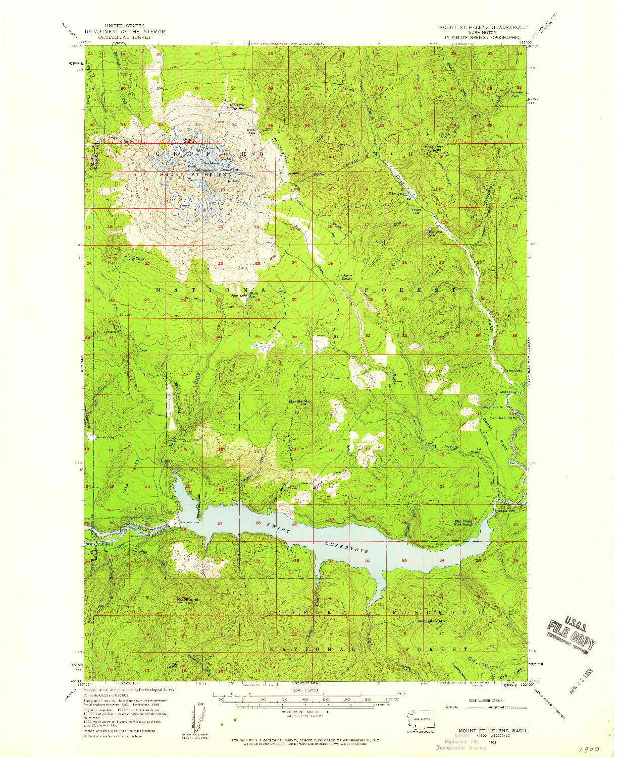 USGS 1:62500-SCALE QUADRANGLE FOR MT ST. HELENS, WA 1958