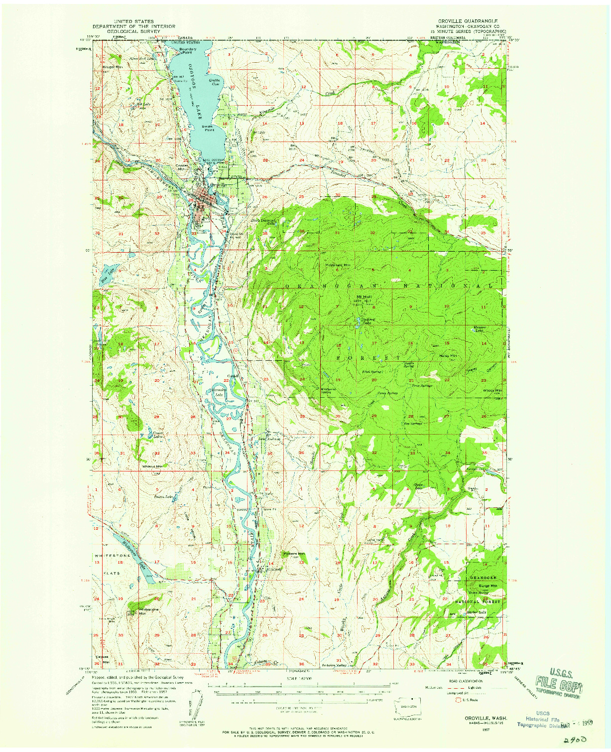 USGS 1:62500-SCALE QUADRANGLE FOR OROVILLE, WA 1957