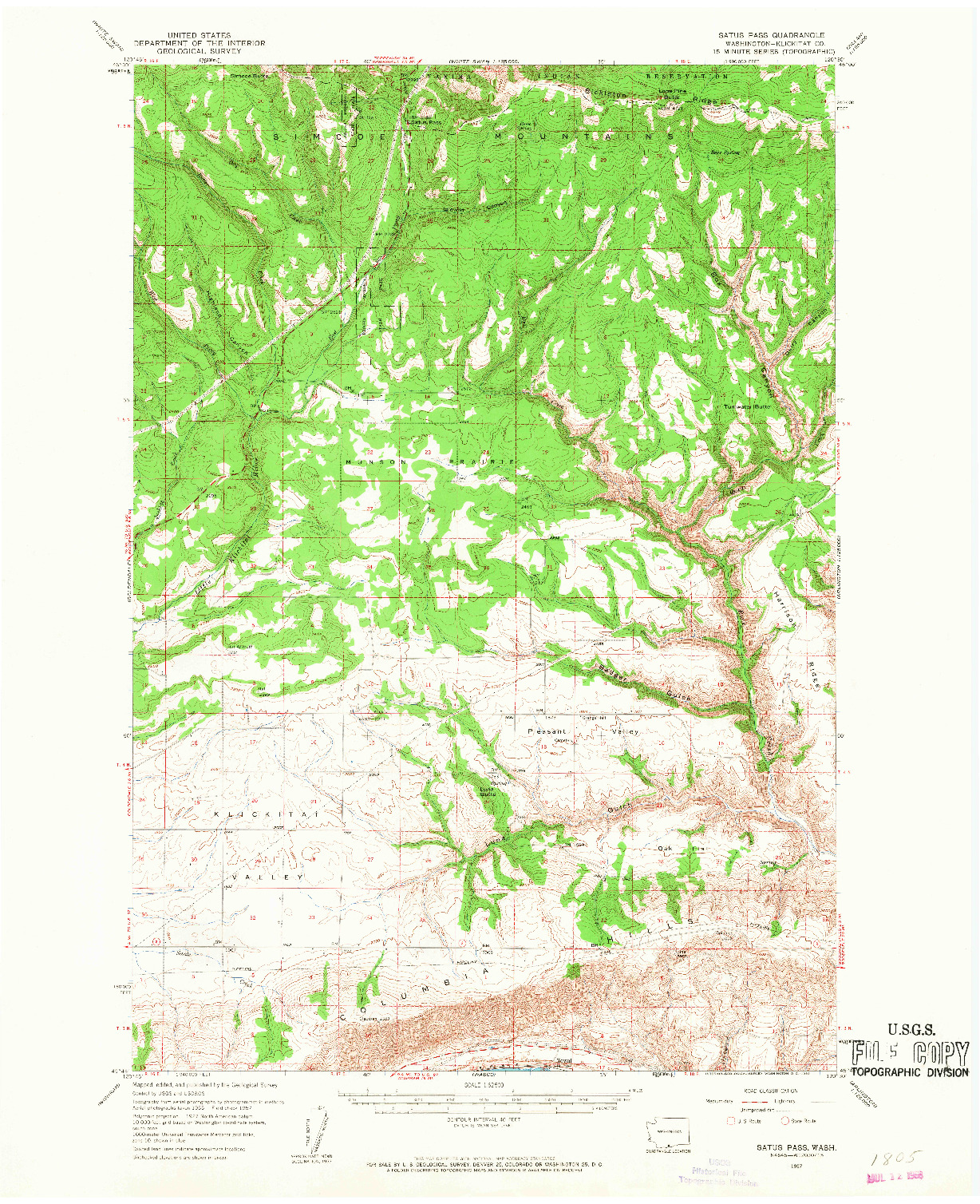 USGS 1:62500-SCALE QUADRANGLE FOR SATUS PASS, WA 1957