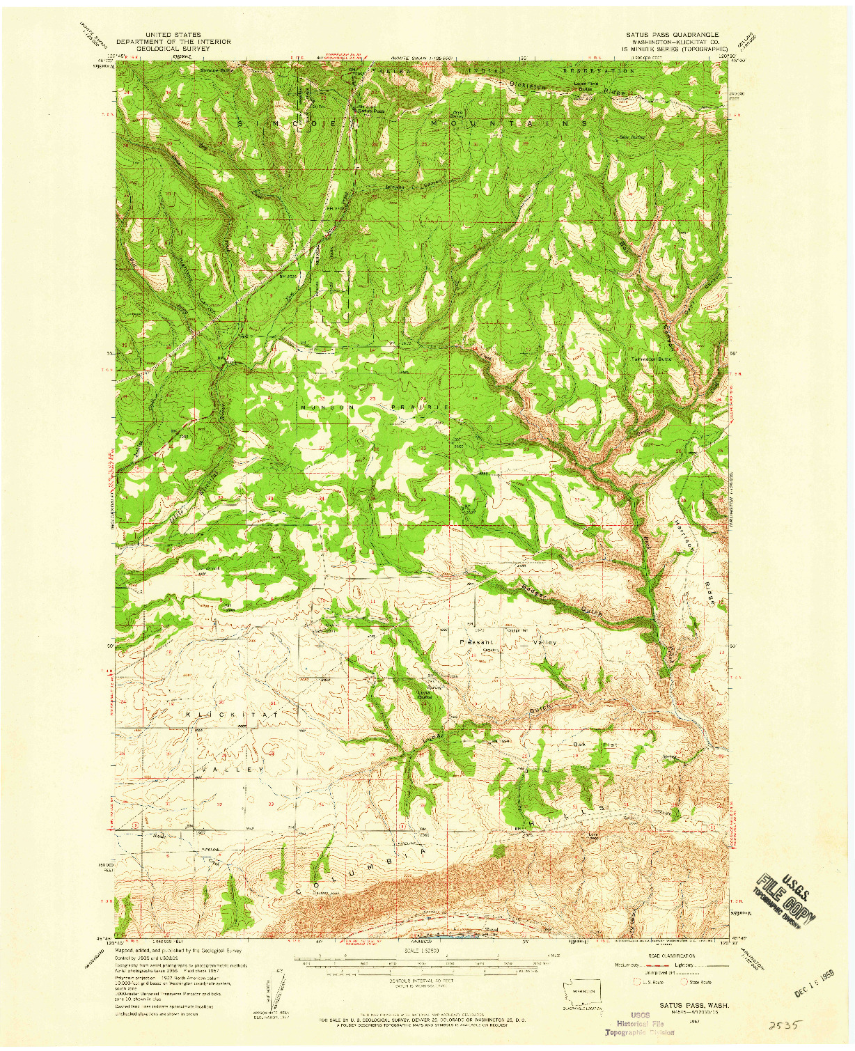 USGS 1:62500-SCALE QUADRANGLE FOR SATUS PASS, WA 1957