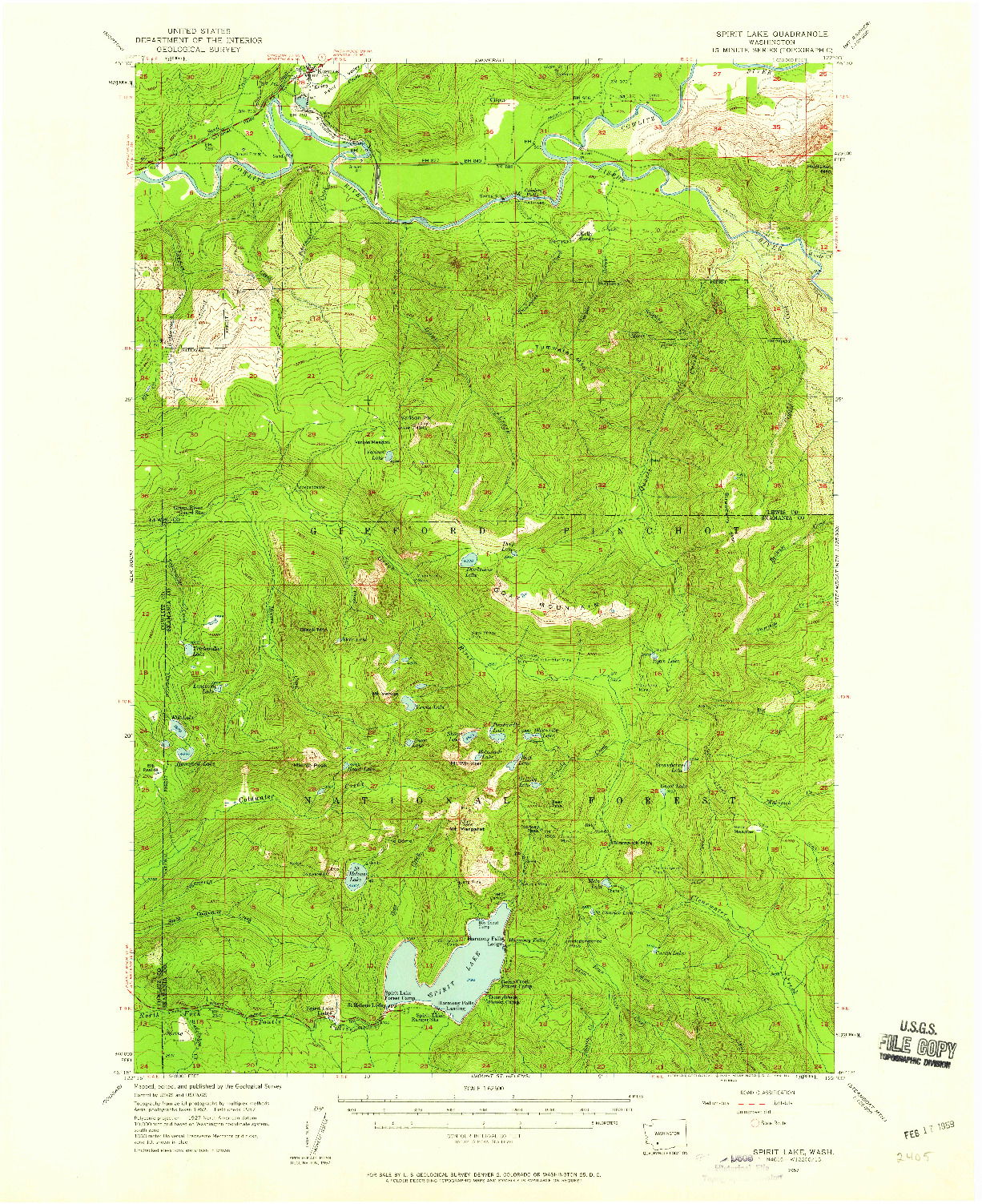 USGS 1:62500-SCALE QUADRANGLE FOR SPIRIT LAKE, WA 1957